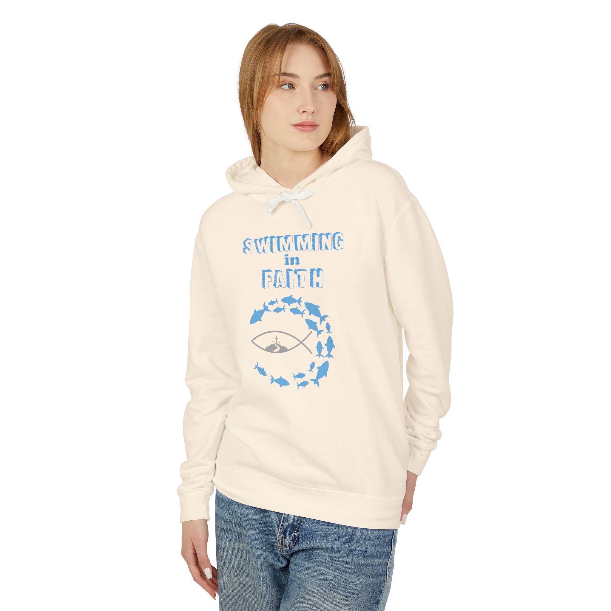 Swimming In Faith Unisex Lightweight Hooded Sweatshirt