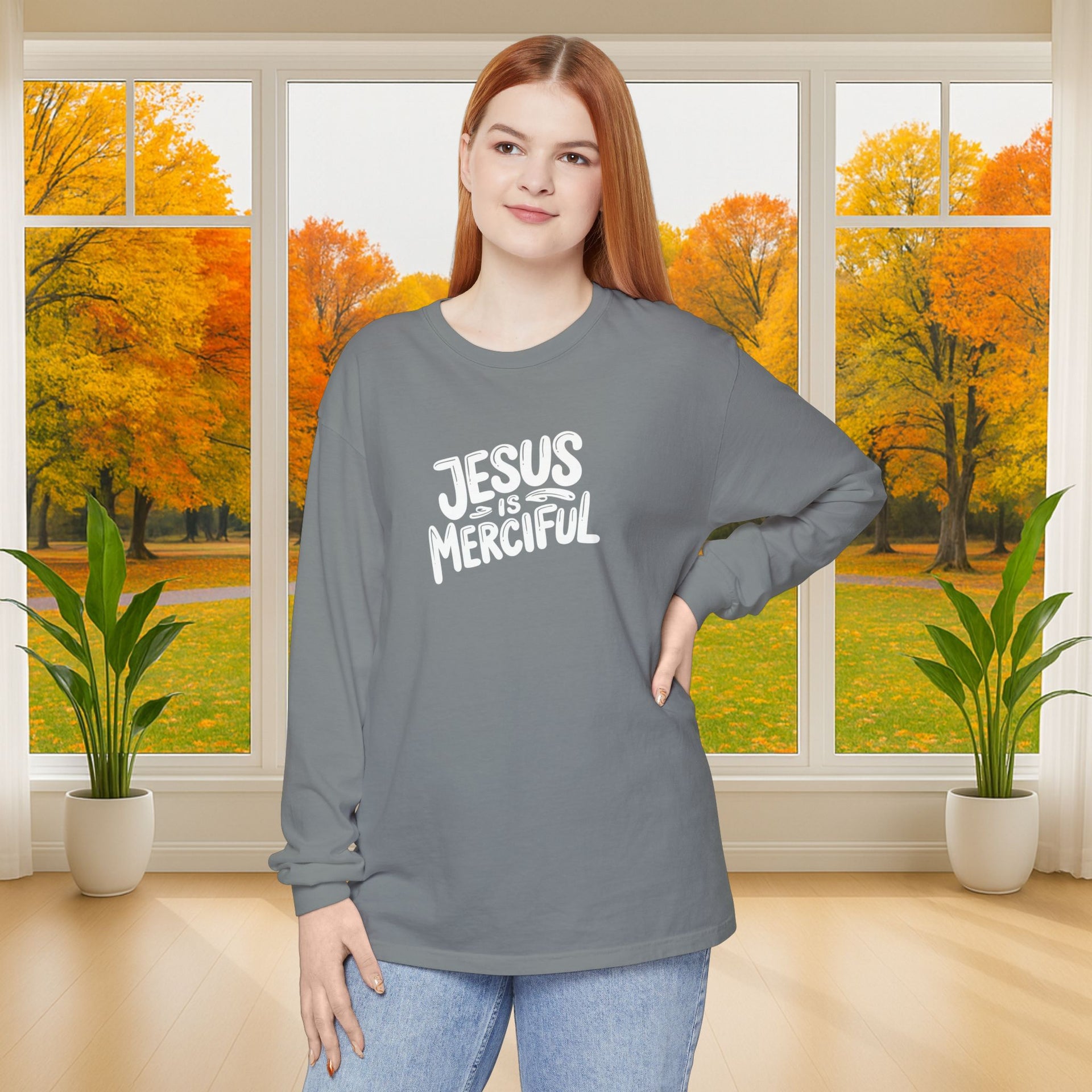 Jesus is Merciful Unisex Relaxed Fit Long Sleeve T-Shirt - My Faith My Father