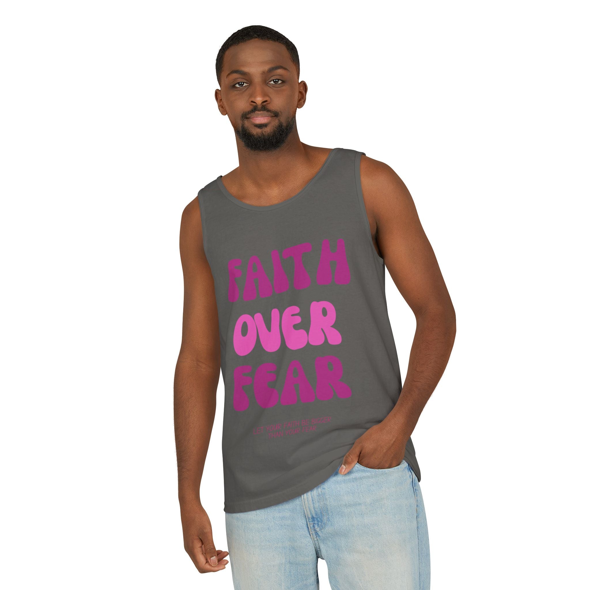Faith Over Fear Relaxed Fit Tank Top, Inspirational Tee, Motivational Apparel, Summer Fashion, Gift for Her, Unisex Shirt