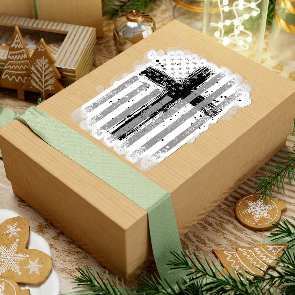 American Flag With Cross Kiss-Cut Stickers