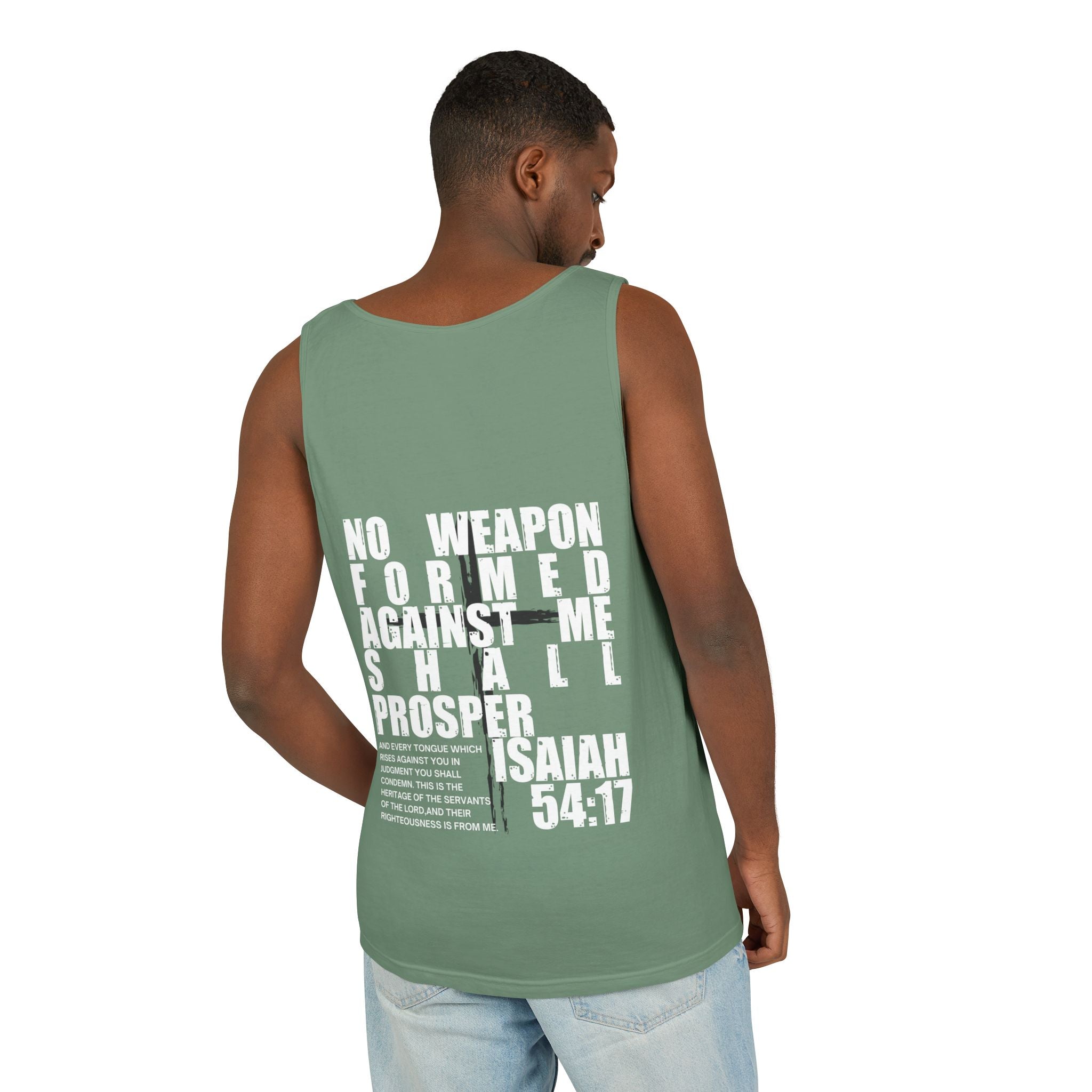 Isaiah 54:17 No Weapon Formed Against Me Relaxed Fit Tank Top, Unisex Muscle Tee, Christian Shirt, Inspirational Tank, Sleeveless Top,