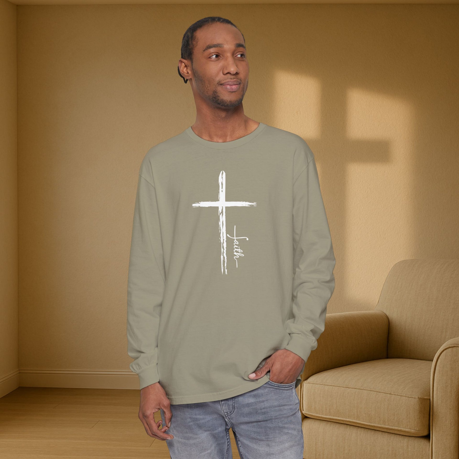 Cross With Faith Unisex Relaxed Fit Long Sleeve T-Shirt - My Faith My Father