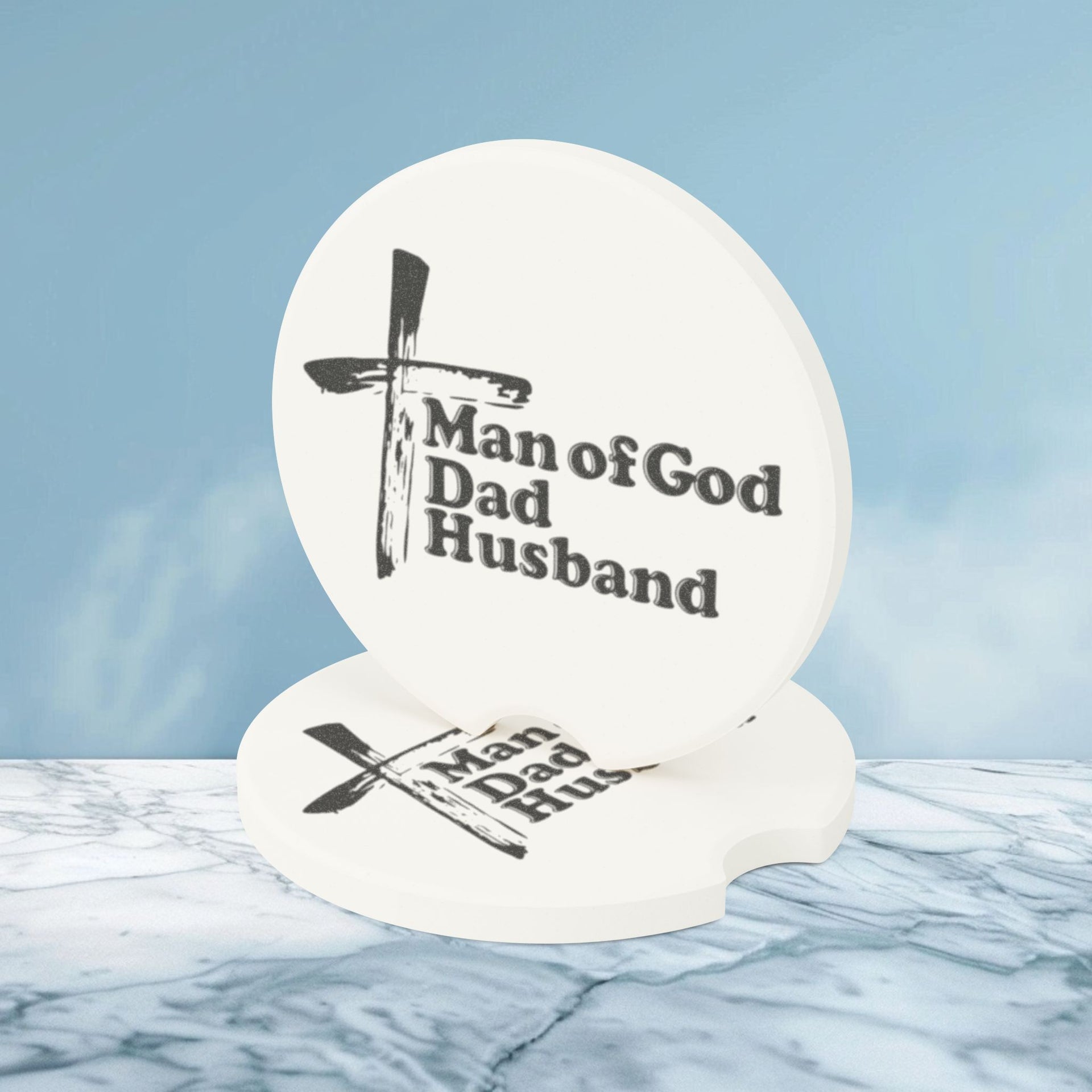 Man of God, Dad, Husband Soapstone Car Coaster - My Faith My Father