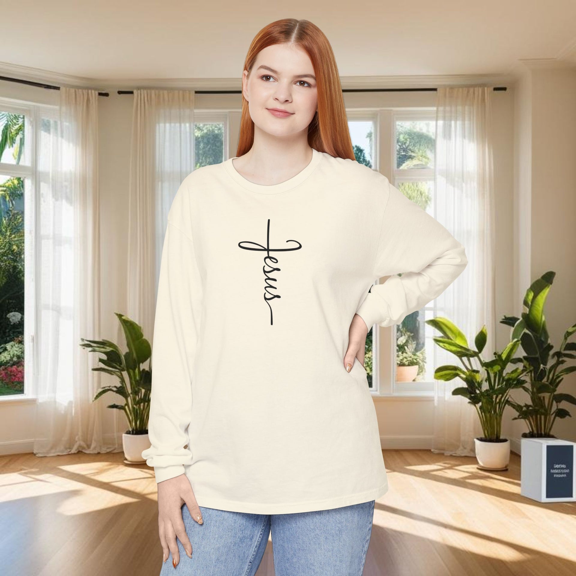Jesus Cross Unisex Relaxed Fit Long Sleeve T-Shirt - My Faith My Father