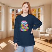With God, Great Things Await Unisex Relaxed Fit Long Sleeve T-Shirt - My Faith My Father