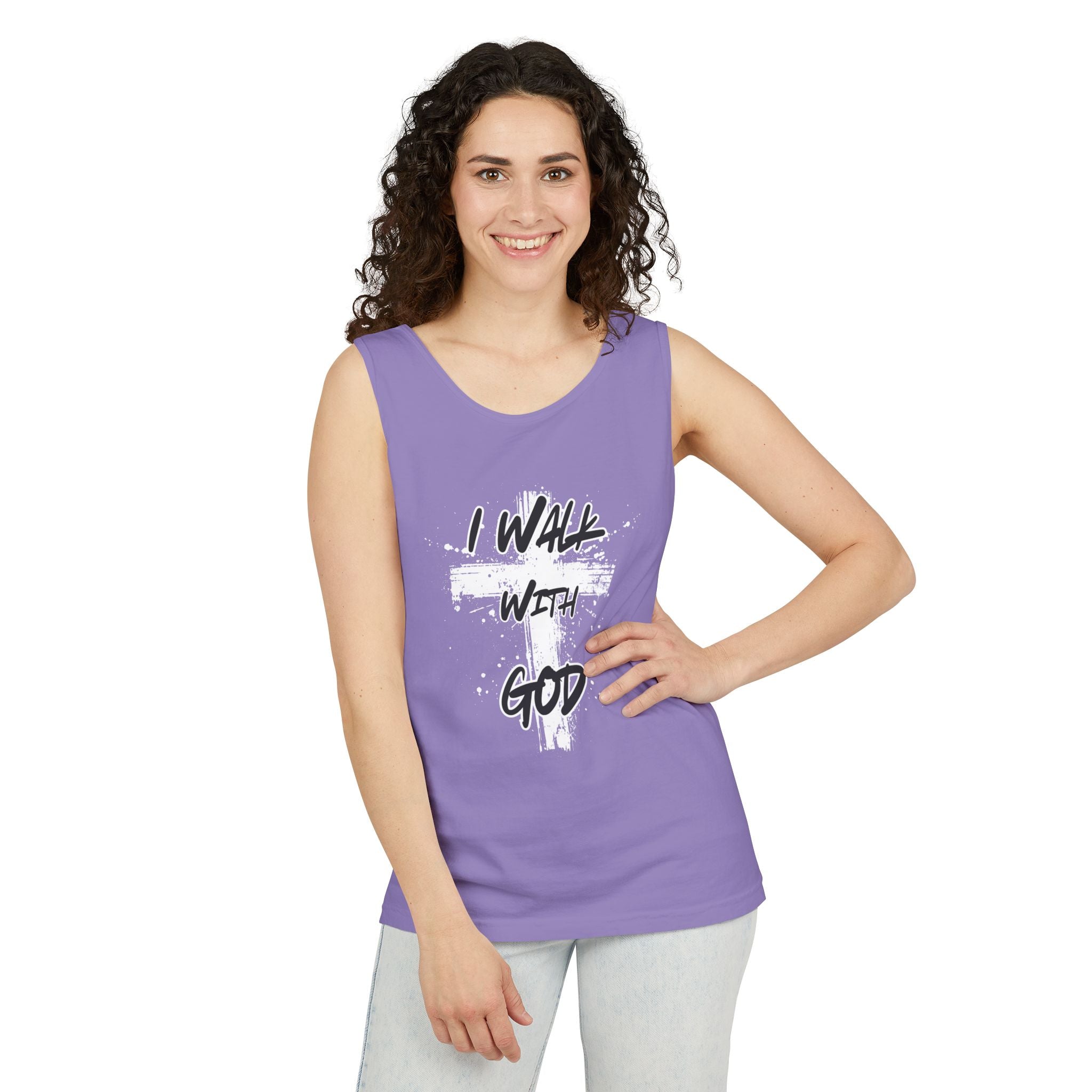 I Walk With God Unisex Relaxed Fit Tank Top, Christian Muscle Tee, Spiritual Sleeveless Shirt, Faith Workout Top, Inspirational Gym Tank