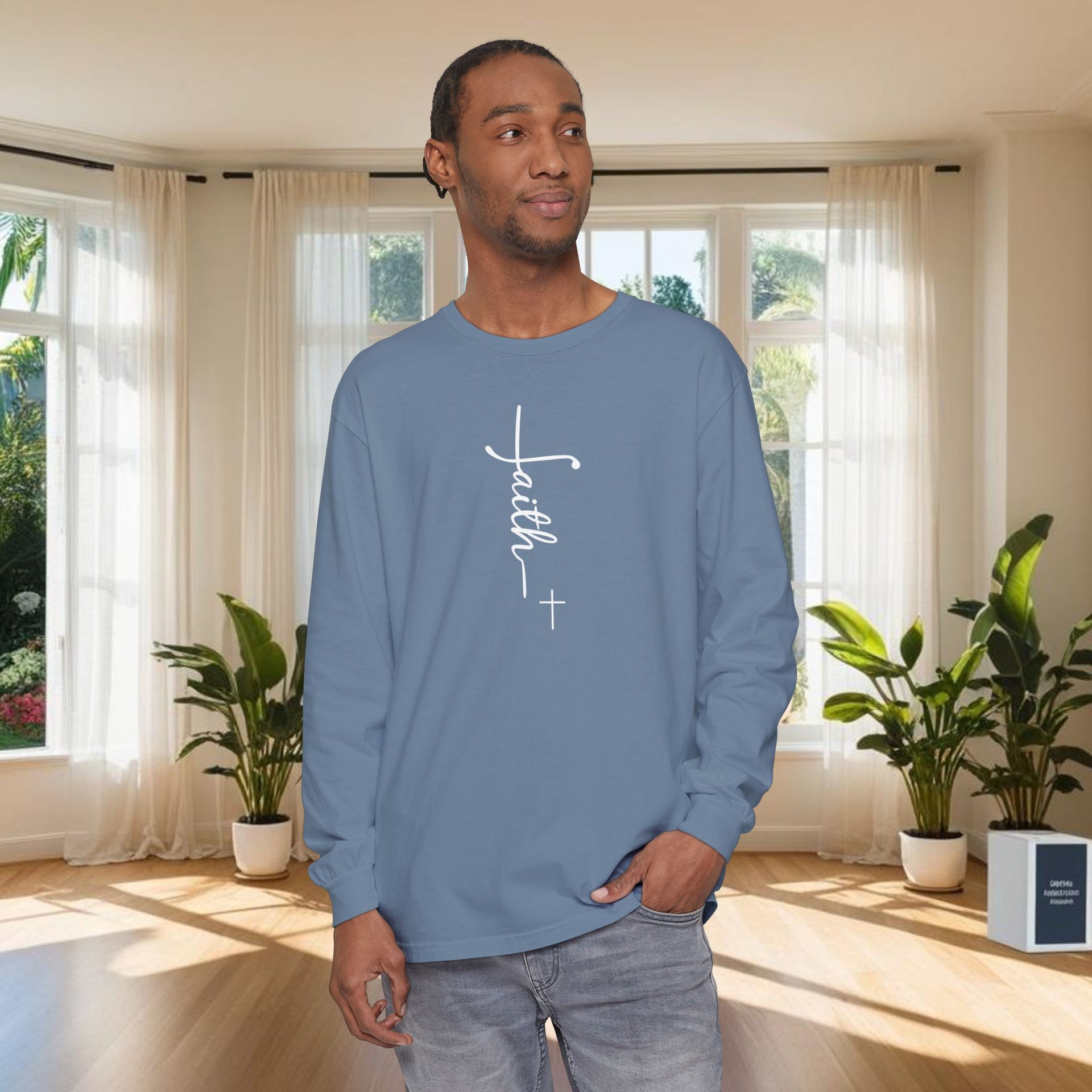 Faith + Cross Unisex Relaxed Fit Long Sleeve T-Shirt - My Faith My Father