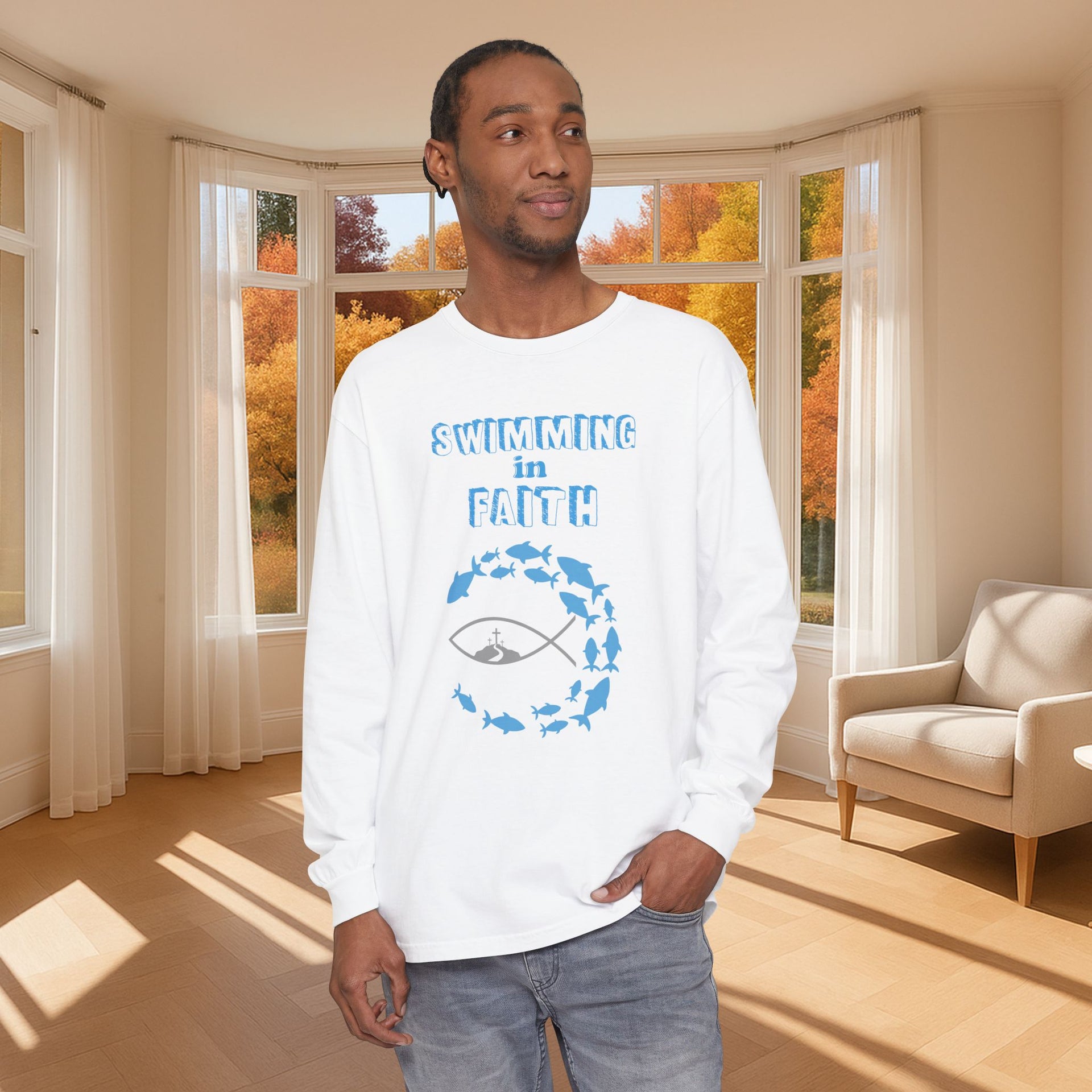 Swimming in Faith Unisex Relaxed Fit Long Sleeve T-Shirt - My Faith My Father