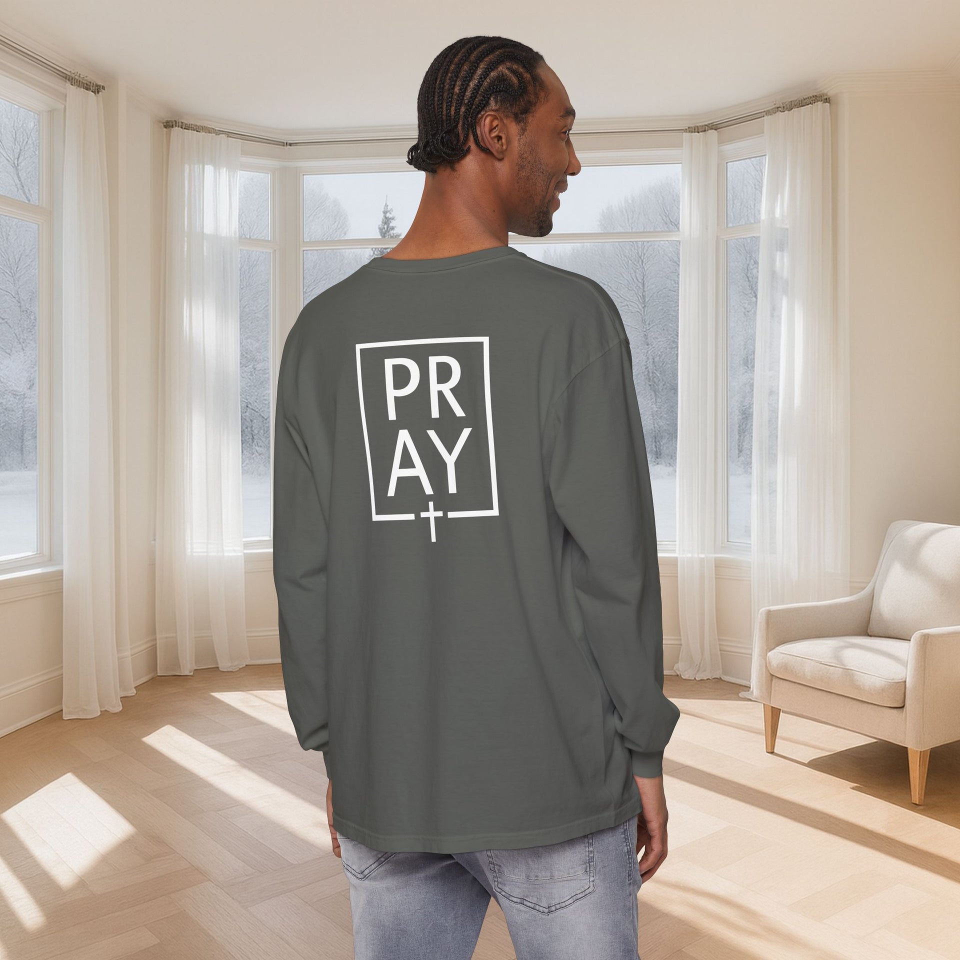 PRAY + Cross Unisex Relaxed Fit Long Sleeve T-Shirt - My Faith My Father