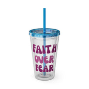 Faith Over Fear Sunsplash 16oz Tumbler With Straw - My Faith My Father