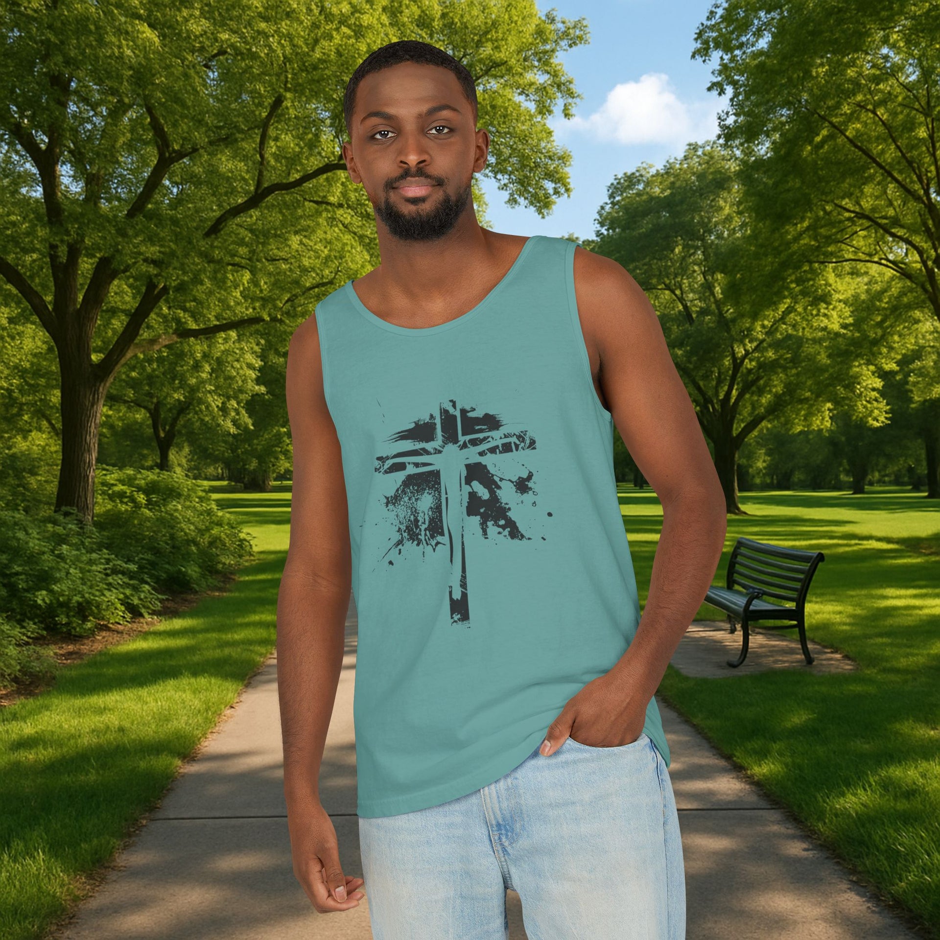 Jesus On Cross Unisex Relaxed Fit Tank Top - My Faith My Father