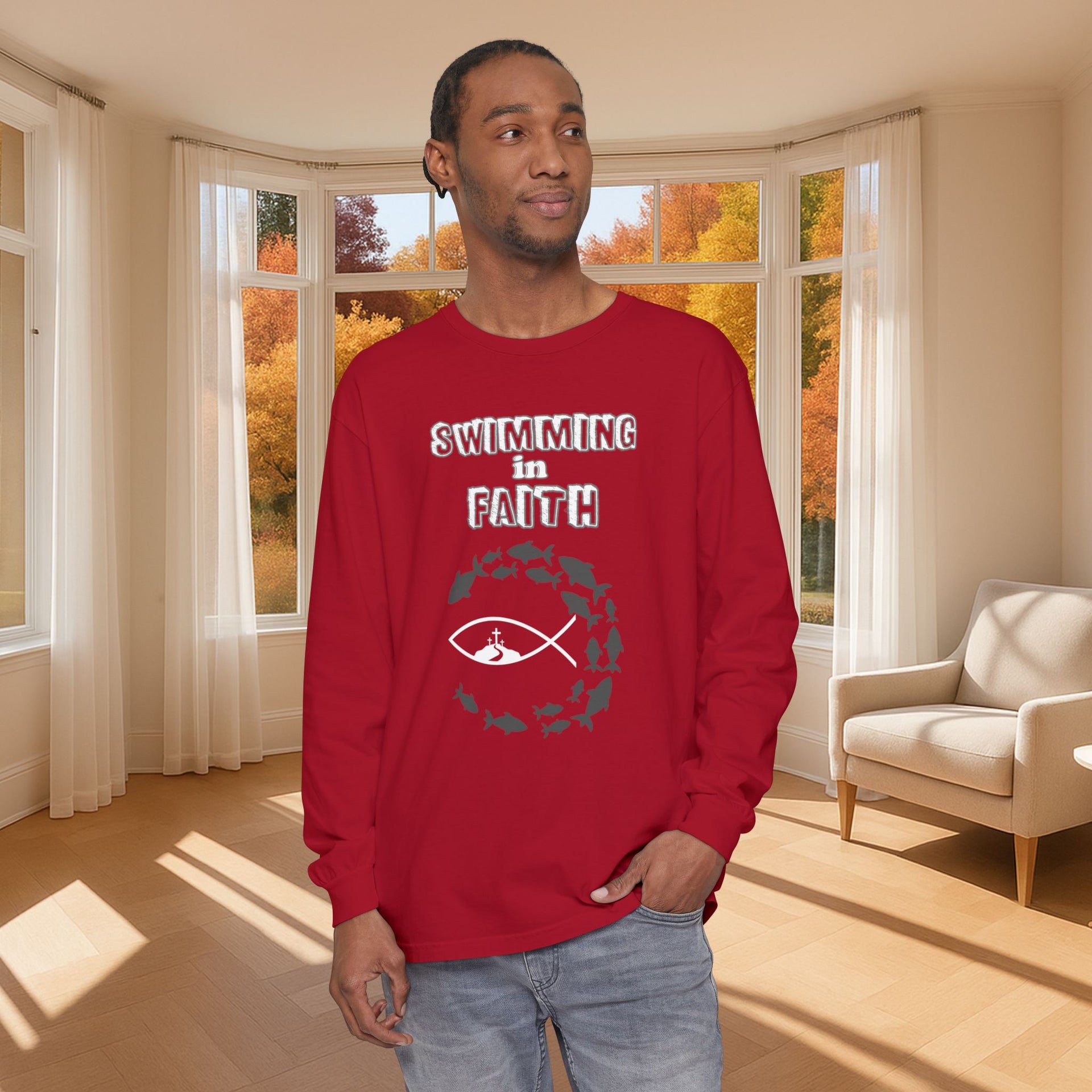 Swimming in Faith Unisex Relaxed Fit Long Sleeve T-Shirt - My Faith My Father