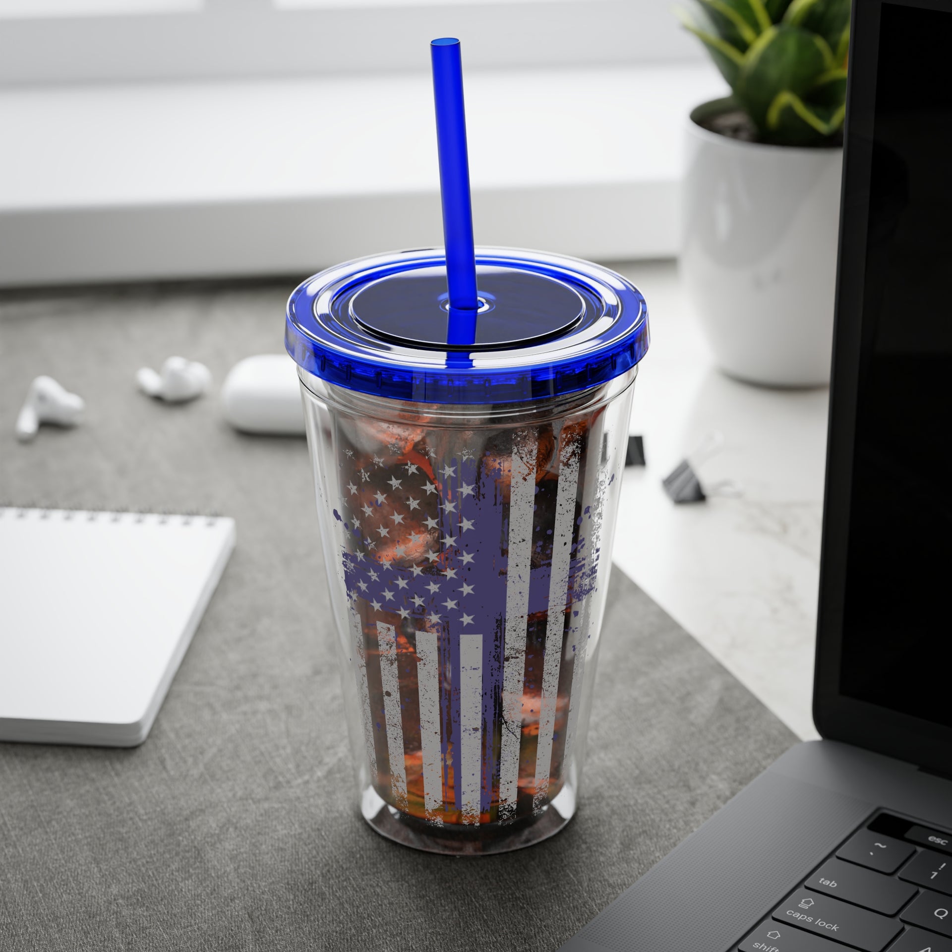 Flag With Cross Sunsplash 16oz Tumbler With Straw - My Faith My Father