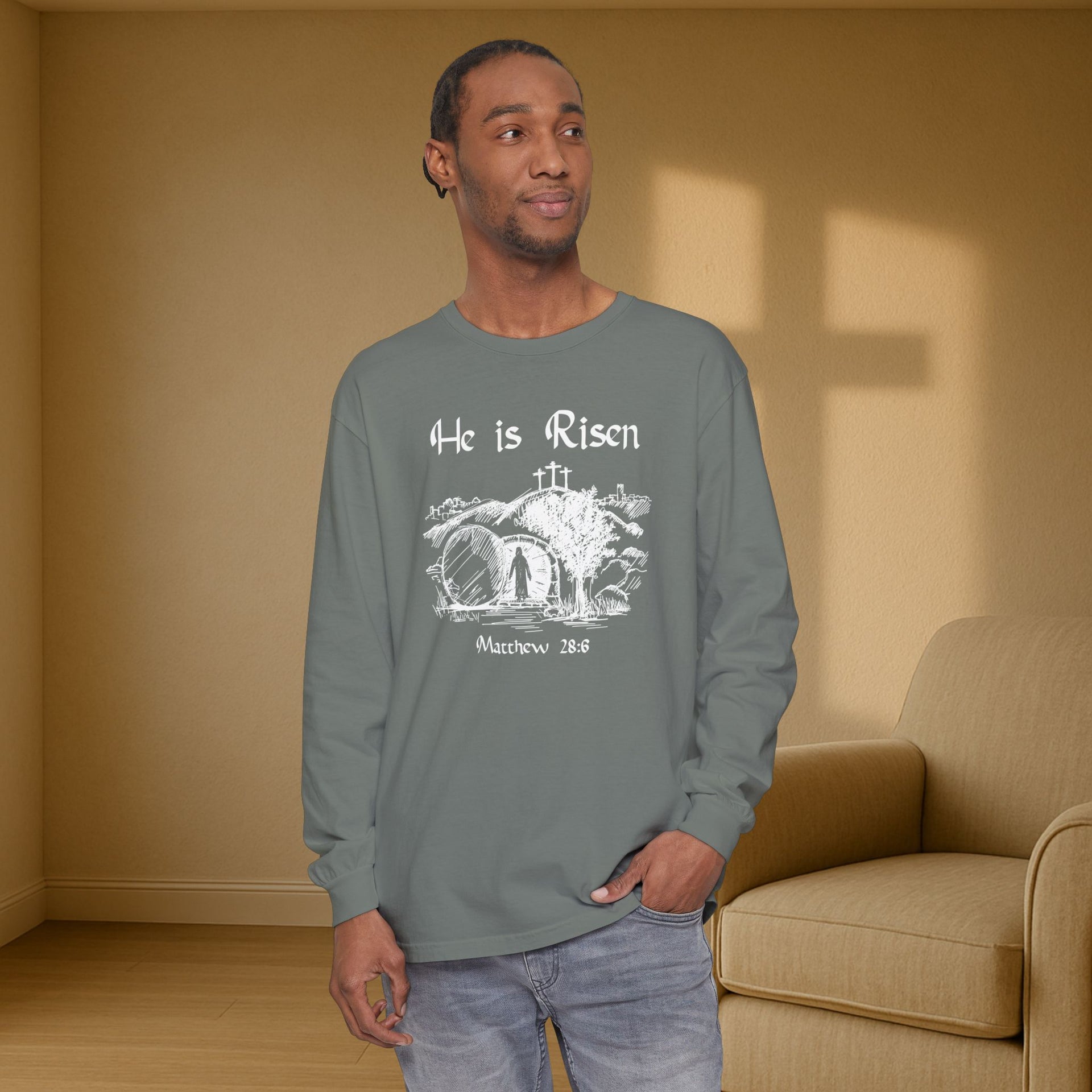 He Is Risen Unisex Relaxed Fit Long Sleeve T-Shirt - My Faith My Father
