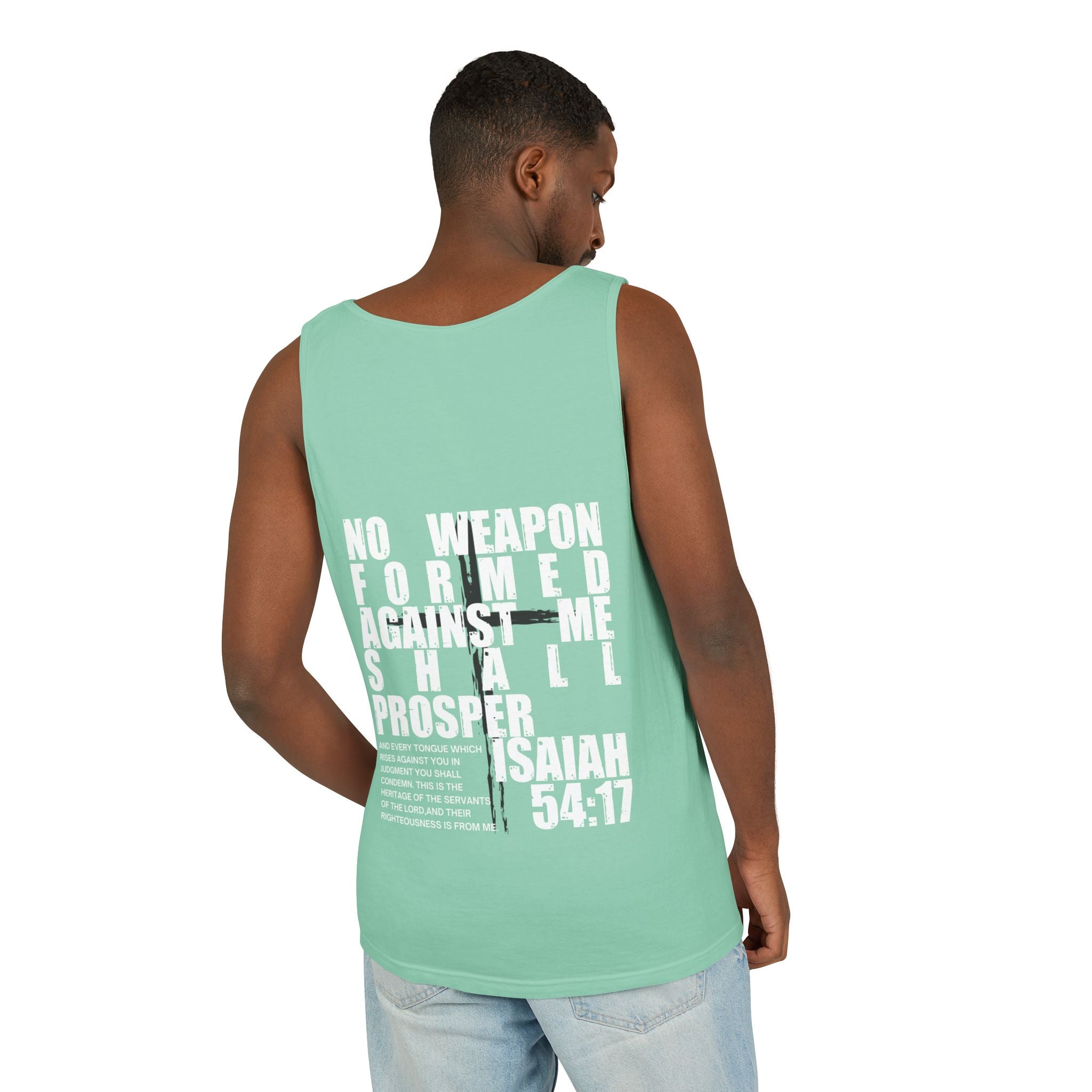 Isaiah 54:17 No Weapon Formed Against Me Relaxed Fit Tank Top, Unisex Muscle Tee, Christian Shirt, Inspirational Tank, Sleeveless Top,