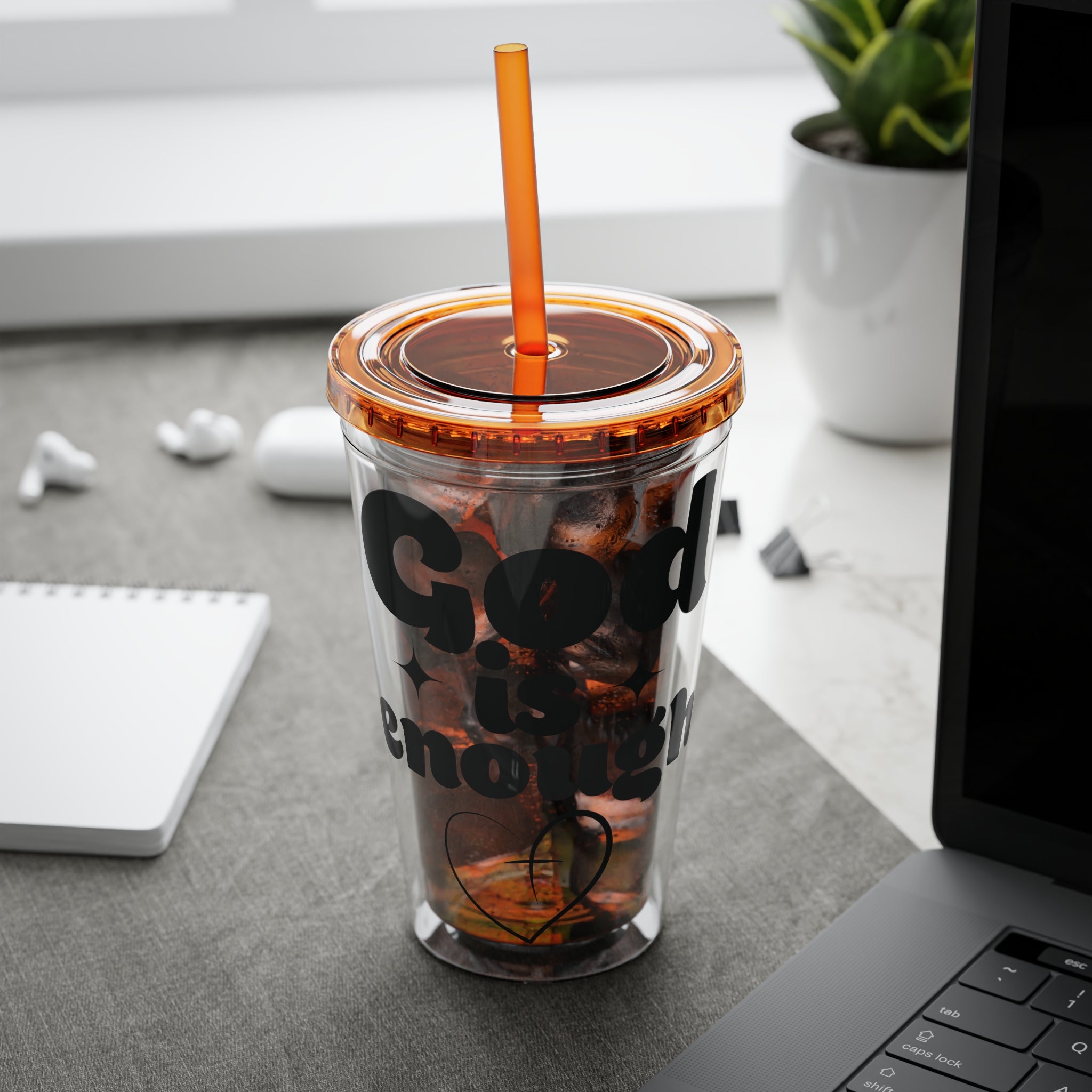 God Is Enough Sunsplash 16oz Tumbler With Straw