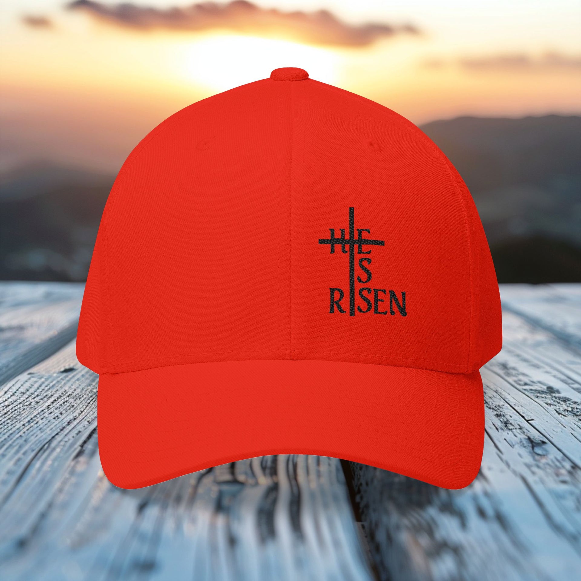 He Is Risen Flexfit Hat - Embroidered Cap, Christian Cap, Inspirational Hat, Religious Gift, Casual Accessory, Outdoor Hat - My Faith My Father