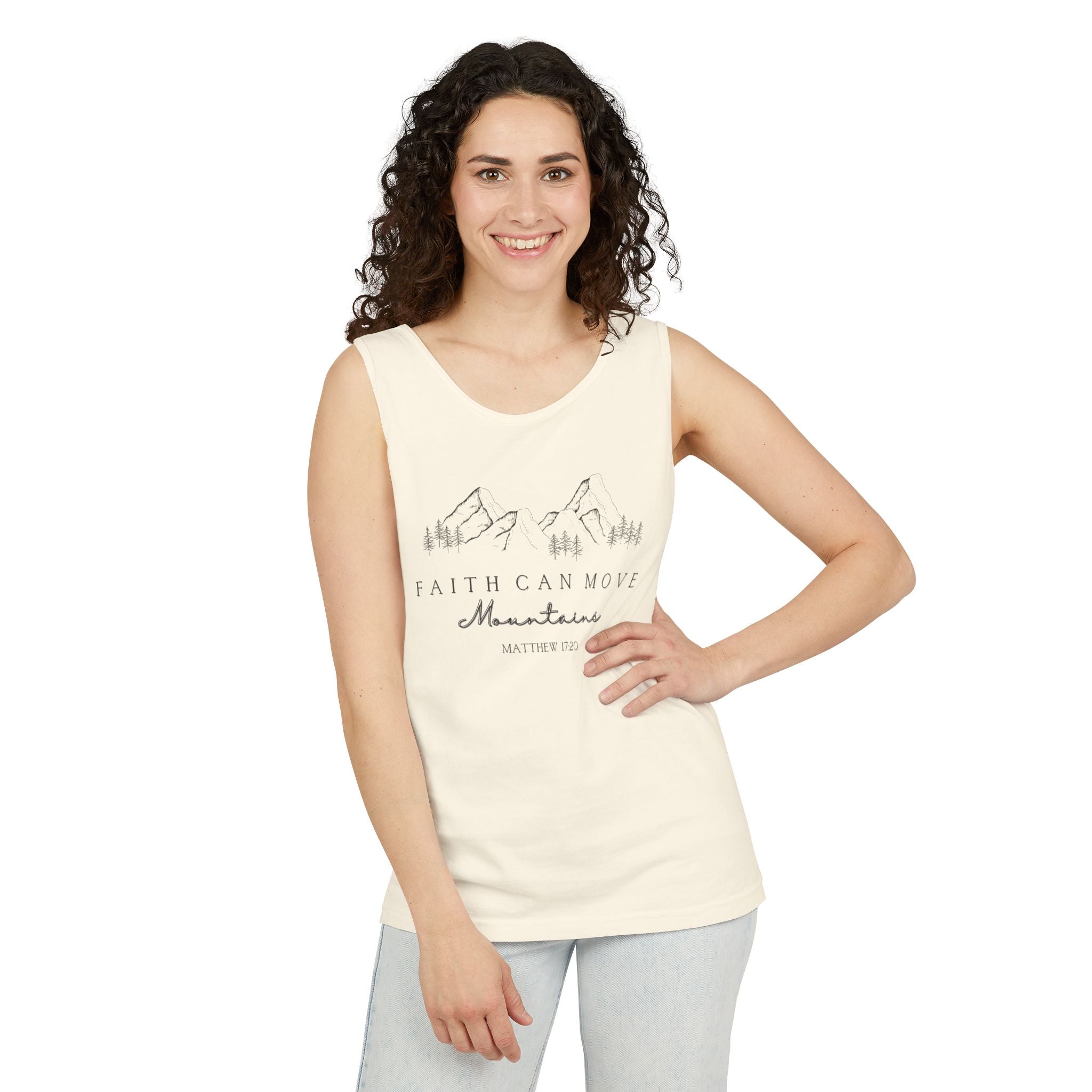 Faith Can Move Mountains Unisex Christian Tank Top | Bible Verse Shirt | Inspirational Faith Apparel | Relaxed Fit Tank for Men & Women