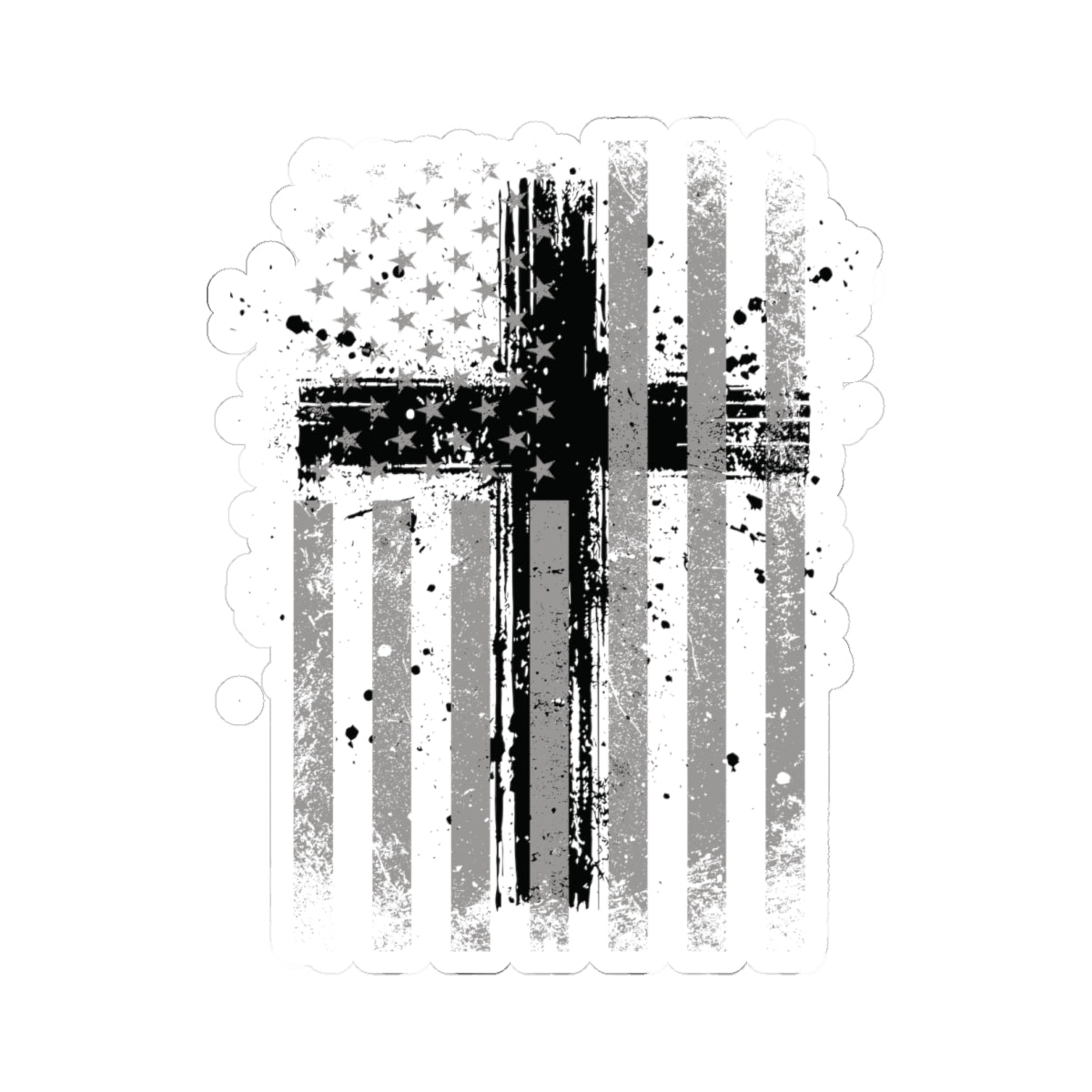 American Flag With Cross Kiss-Cut Stickers