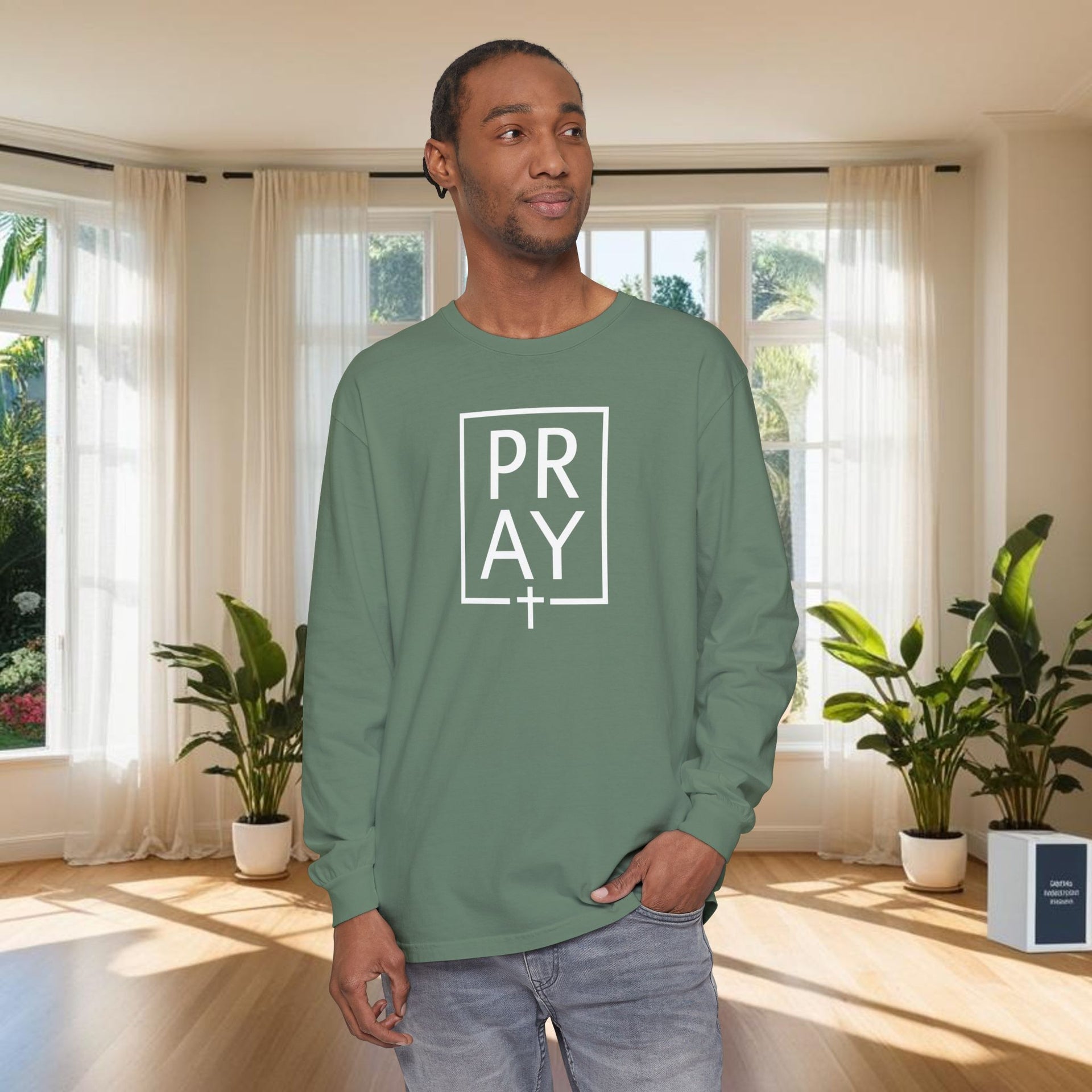 Pray + Cross Unisex Relaxed Fit Long Sleeve T-Shirt - My Faith My Father