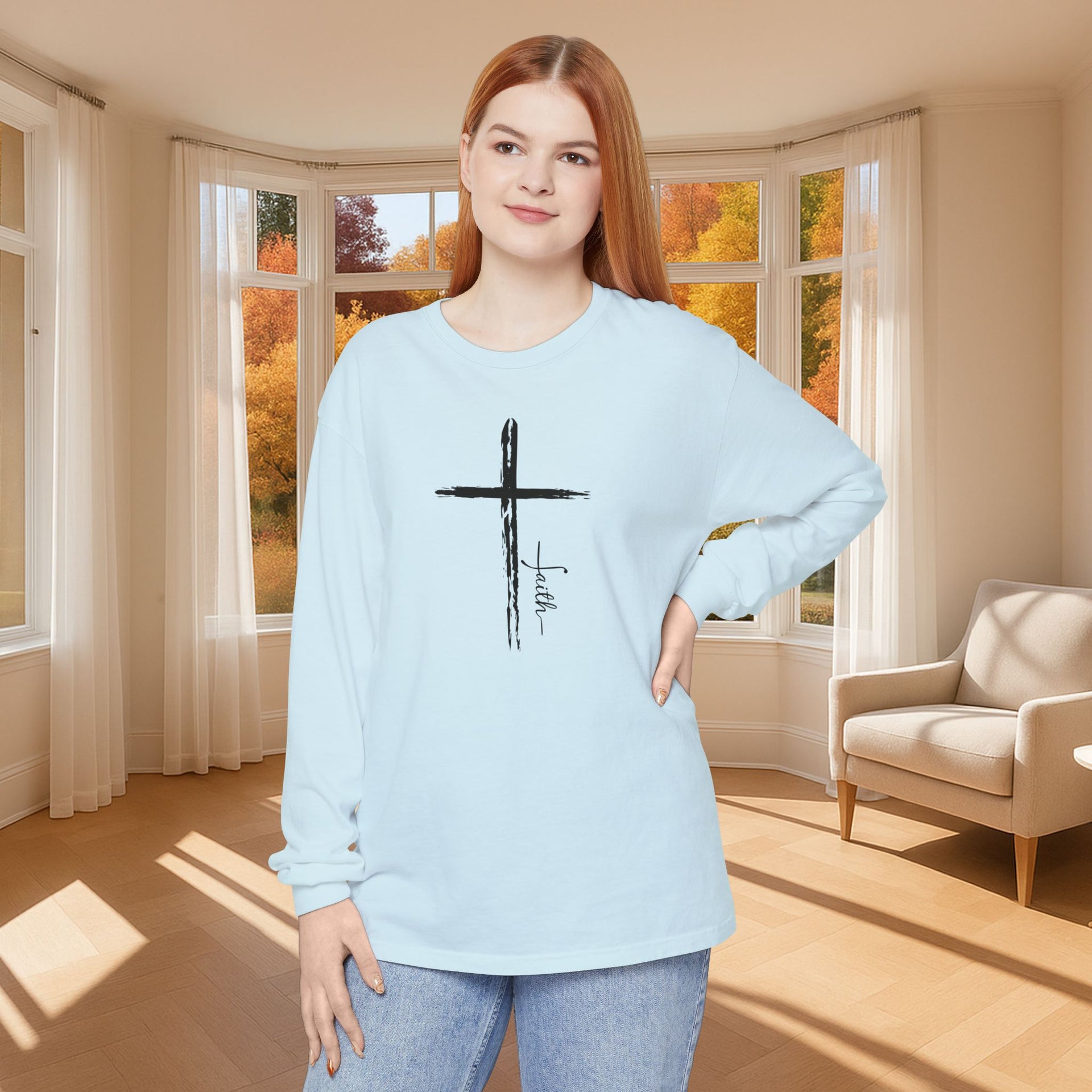 Cross With Faith Unisex Relaxed Fit Long Sleeve T-Shirt - My Faith My Father