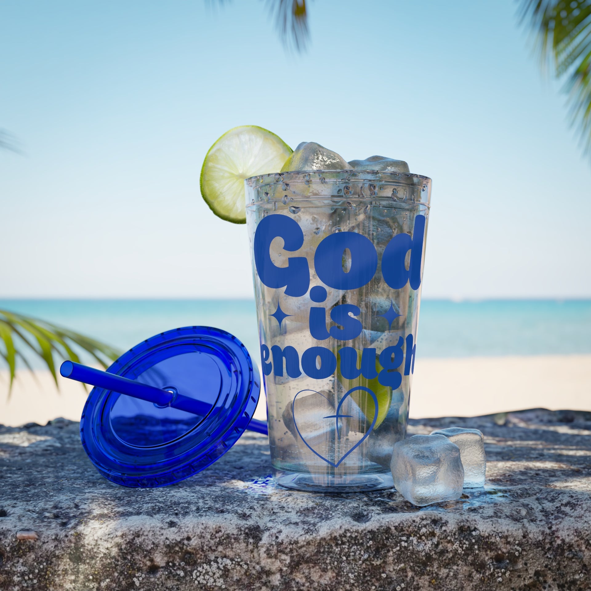 God Is Enough Sunsplash 16oz Tumbler With Straw - My Faith My Father