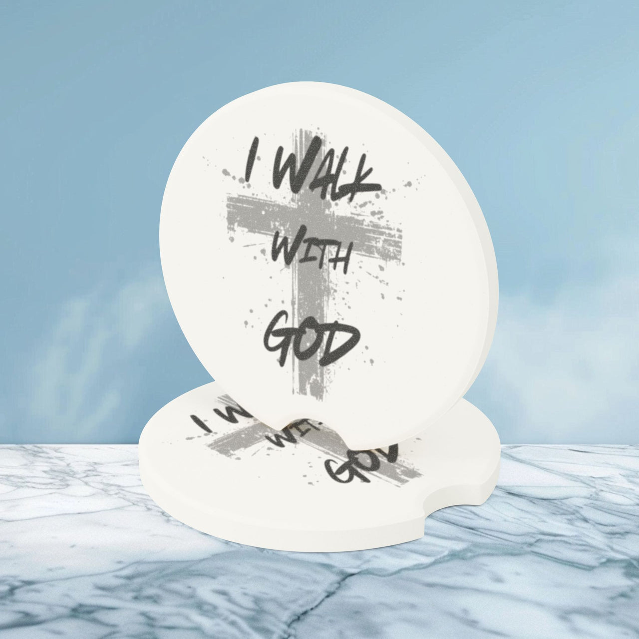 I Walk With God Soapstone Car Coaster - My Faith My Father