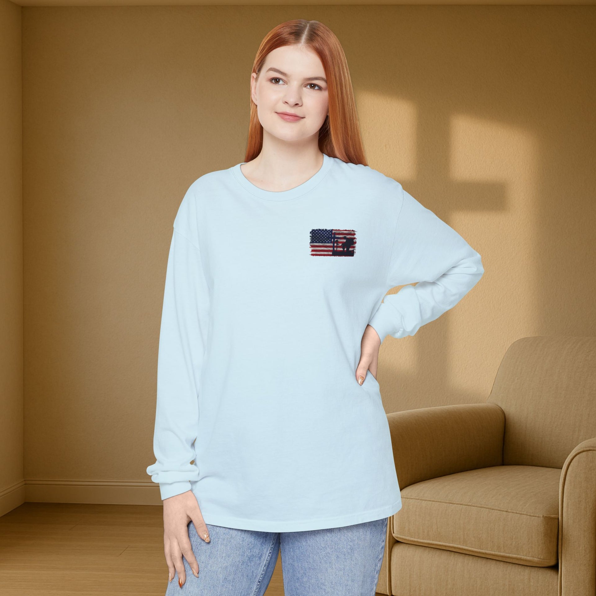 I Stand for the Flag, I Kneel for the Cross Unisex Relaxed Fit Long Sleeve T-Shirt - My Faith My Father