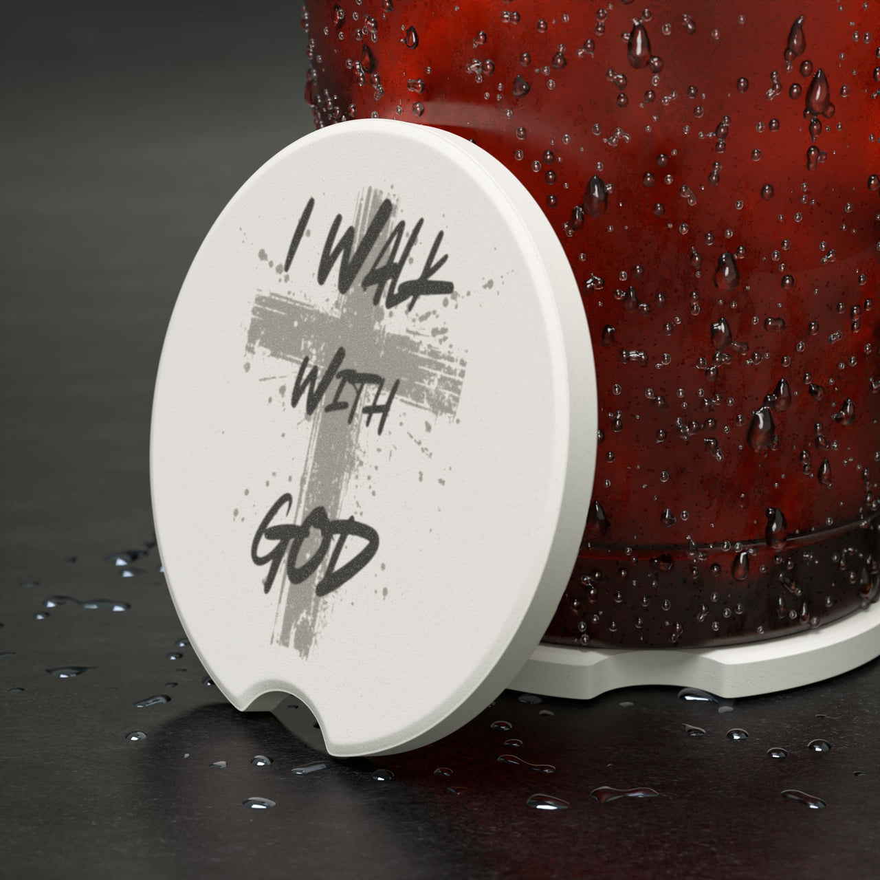 I Walk With God Soapstone Car Coaster - My Faith My Father