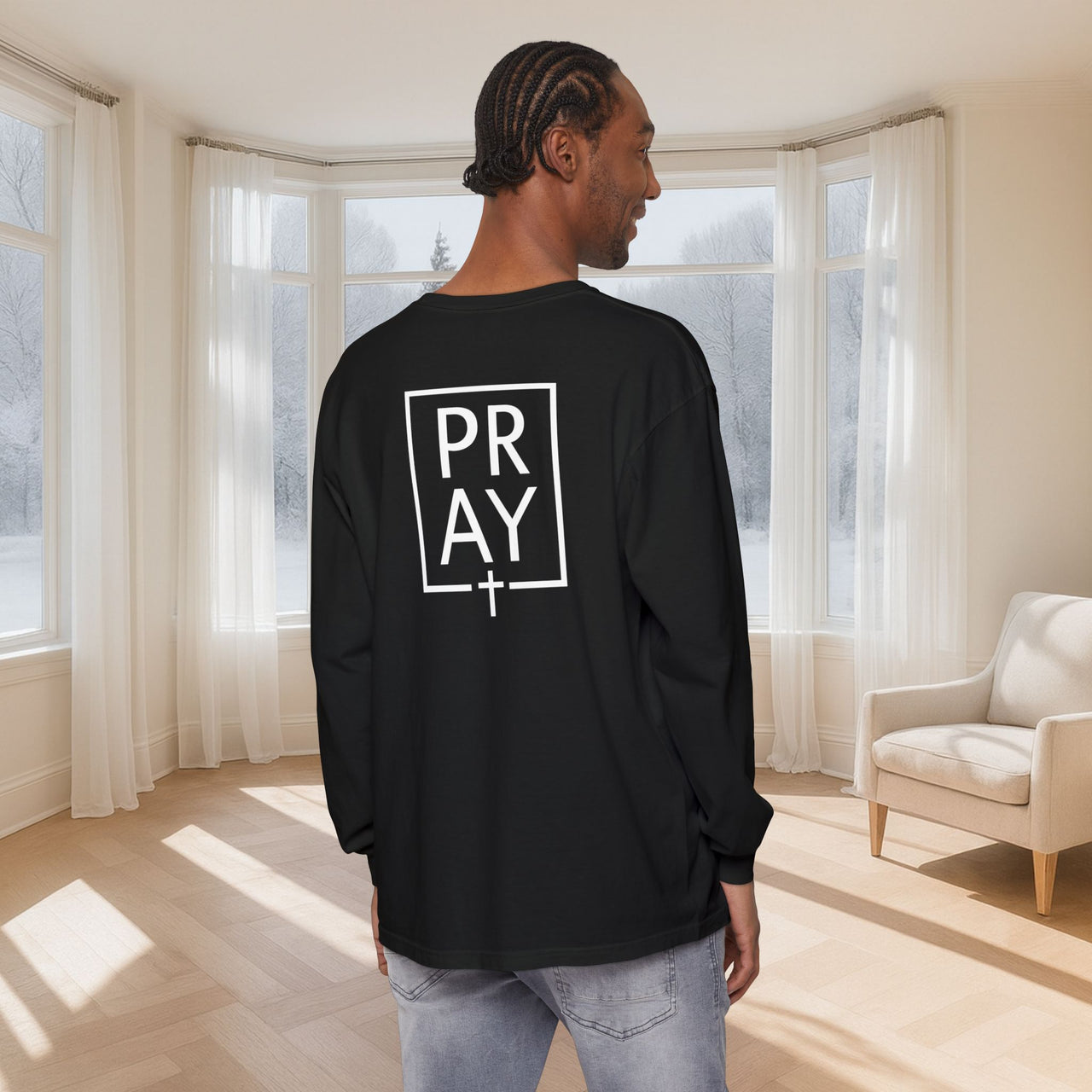 PRAY + Cross Unisex Relaxed Fit Long Sleeve T-Shirt - My Faith My Father