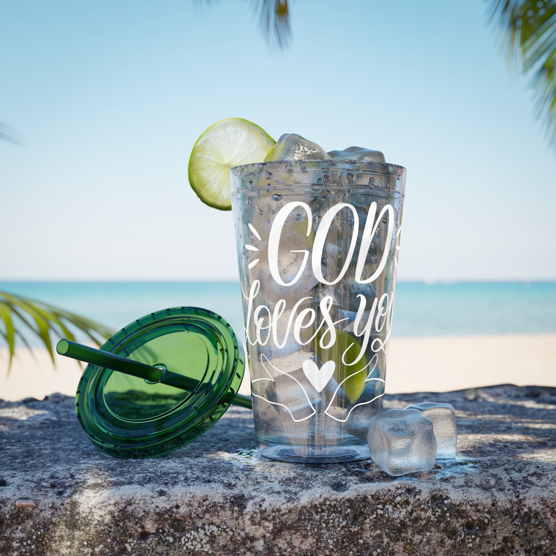 God Loves You 16oz Sunsplash Tumbler With Straw - My Faith My Father