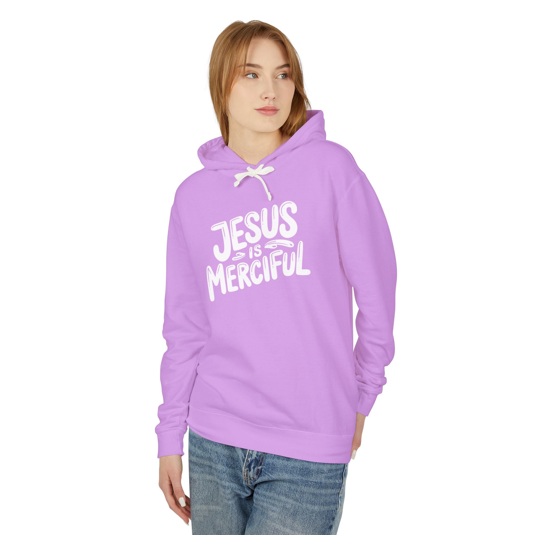 Jesus is Merciful Unisex Relaxed Fit Lightweight Hooded Sweatshirt