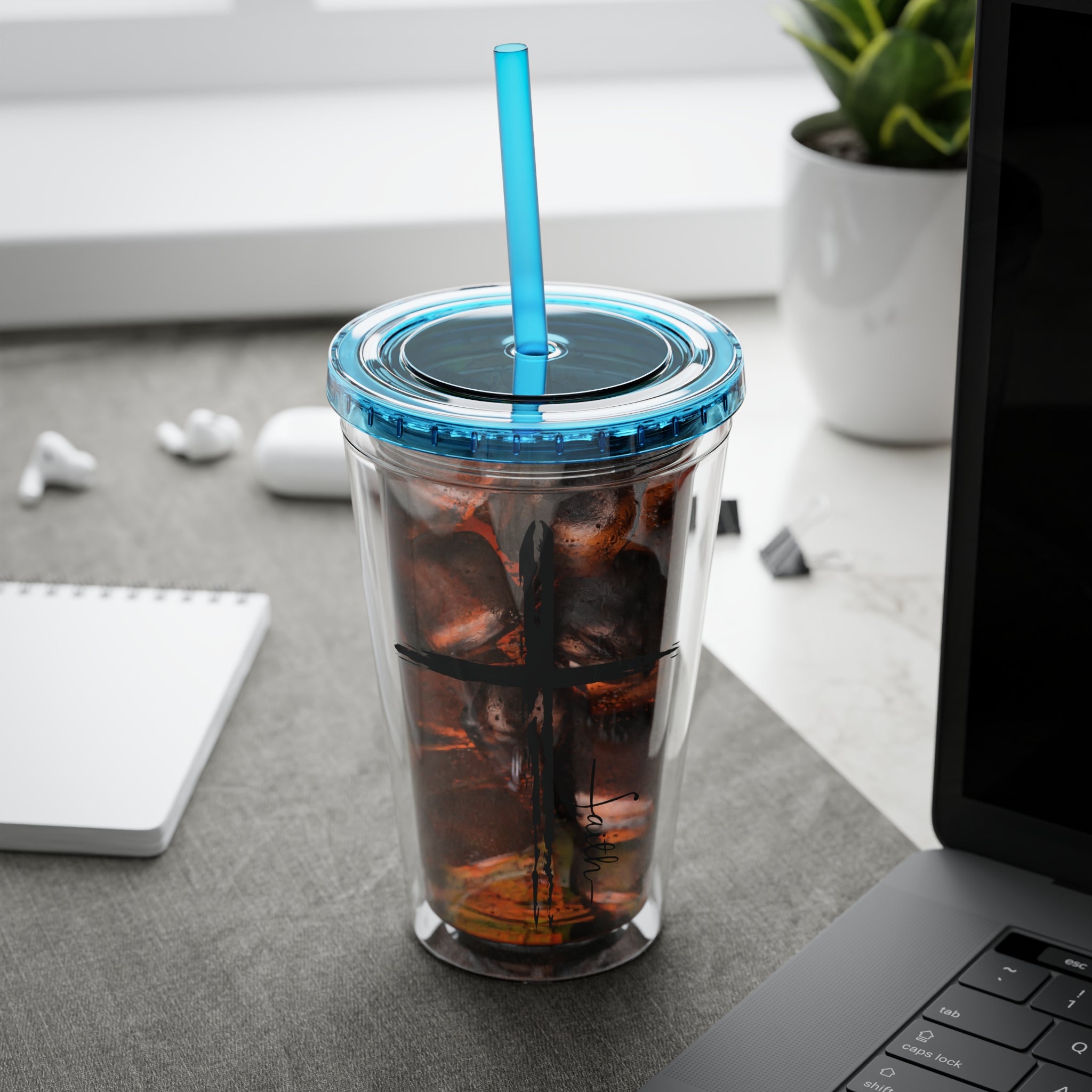 Cross With Faith Sunsplash 16oz Tumbler with Straw