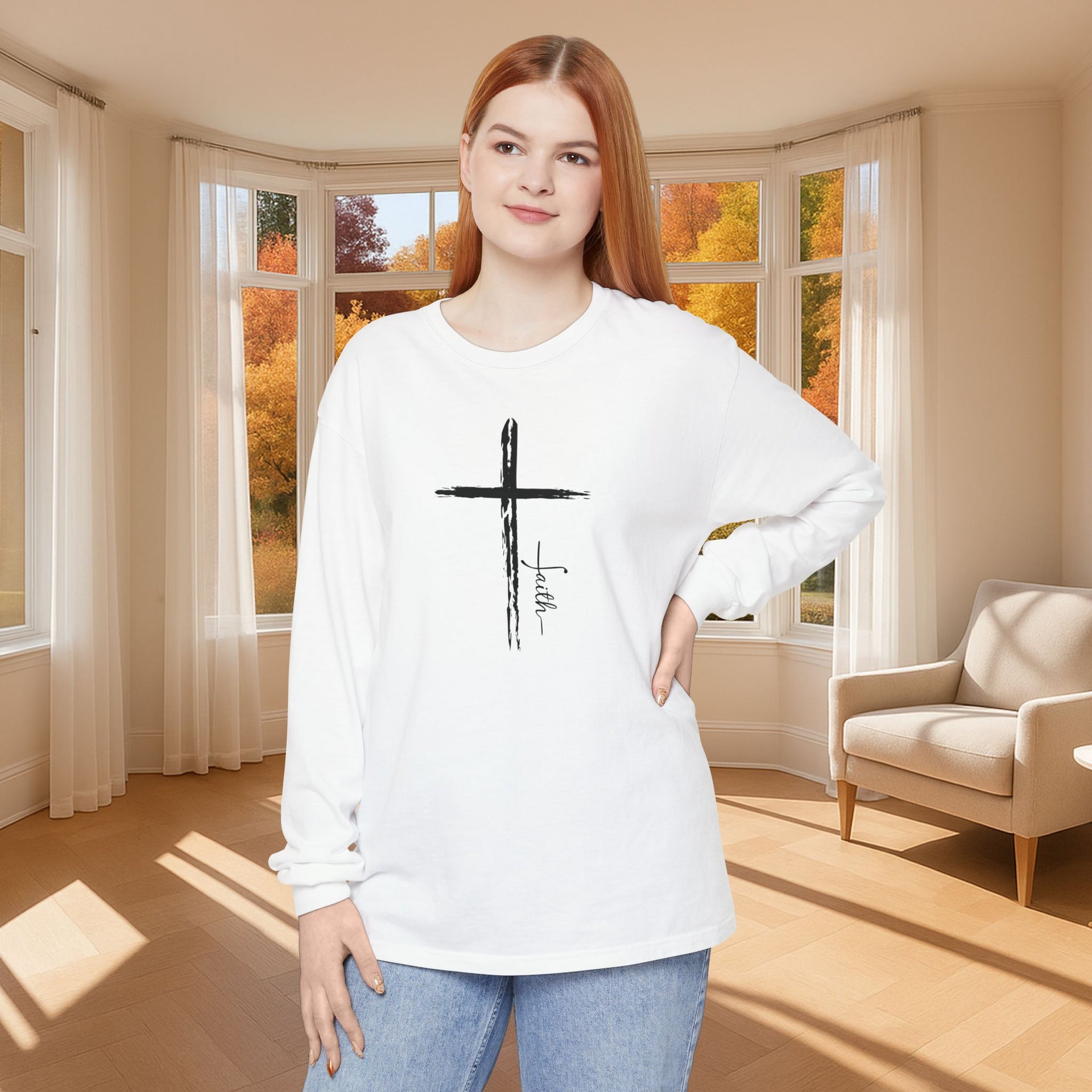 Cross With Faith Unisex Relaxed Fit Long Sleeve T-Shirt - My Faith My Father