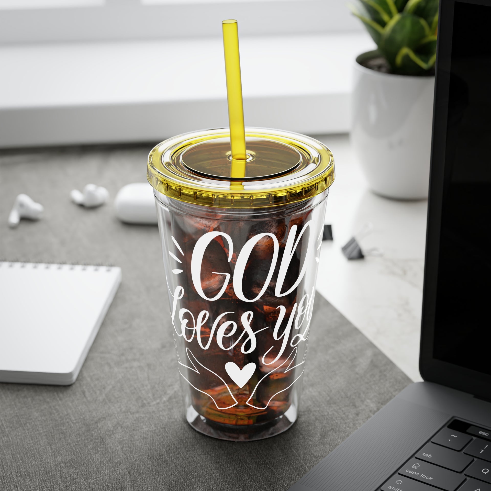 God Loves You 16oz Sunsplash Tumbler With Straw - My Faith My Father
