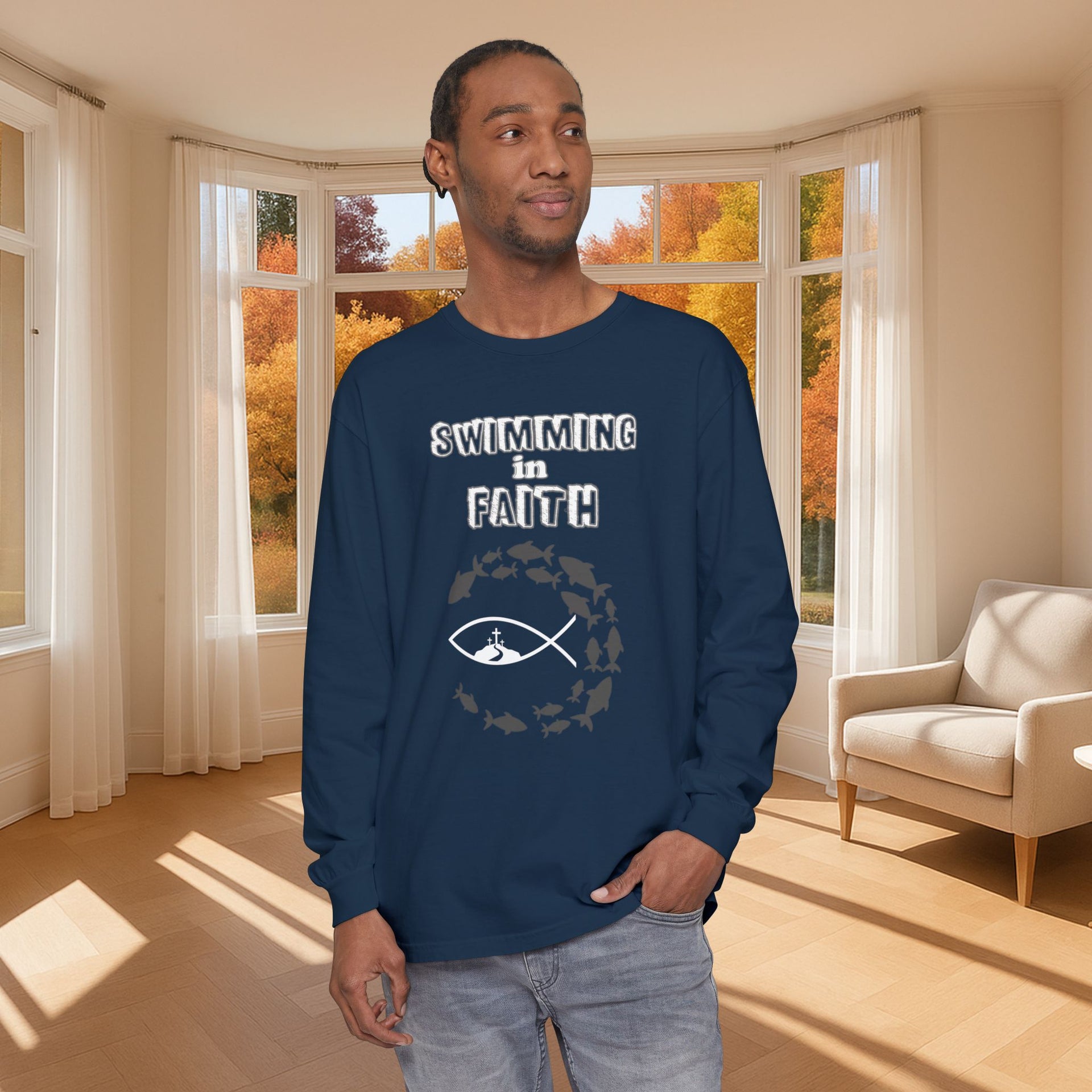 Swimming in Faith Unisex Relaxed Fit Long Sleeve T-Shirt - My Faith My Father