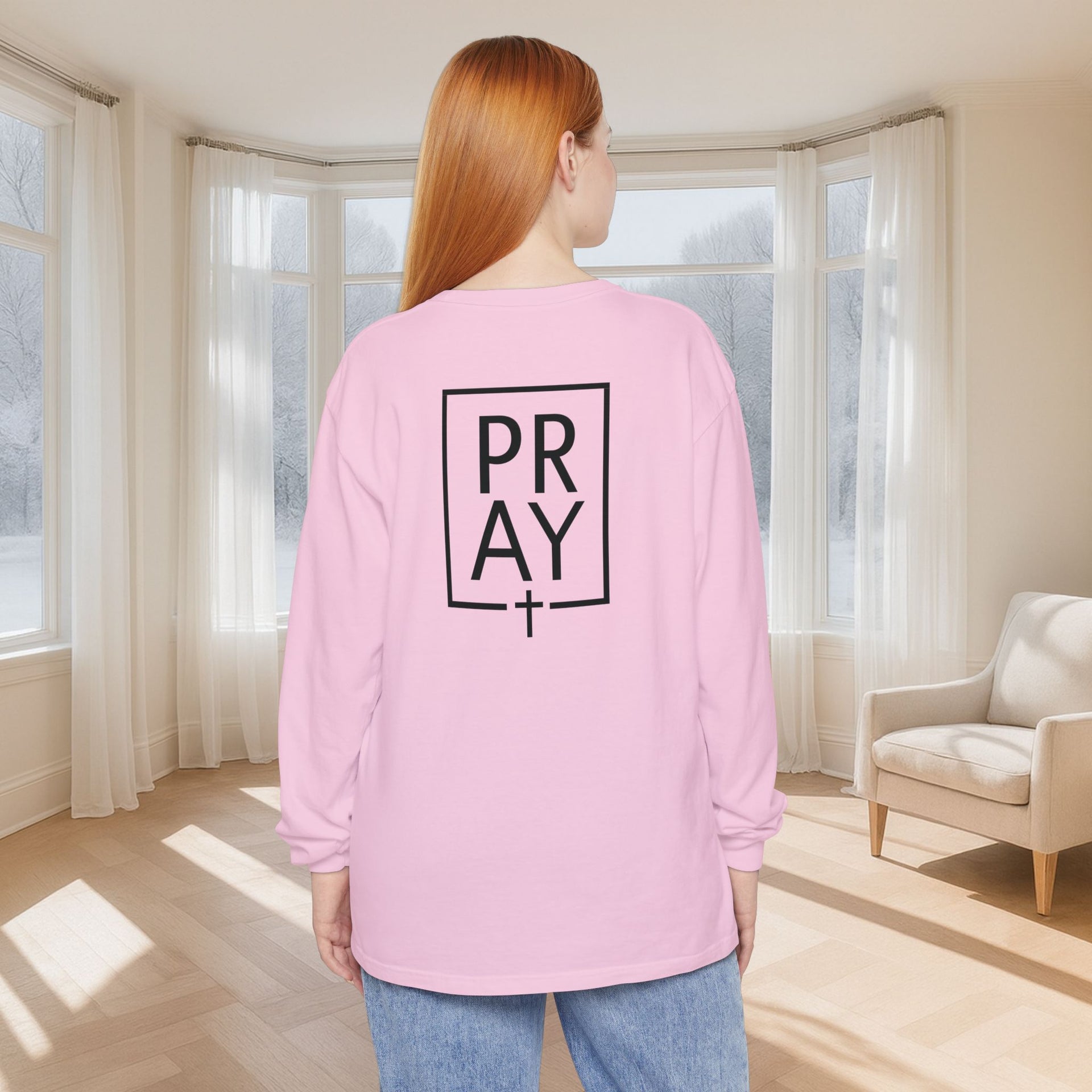 PRAY + Cross Unisex Relaxed Fit Long Sleeve T-Shirt - My Faith My Father