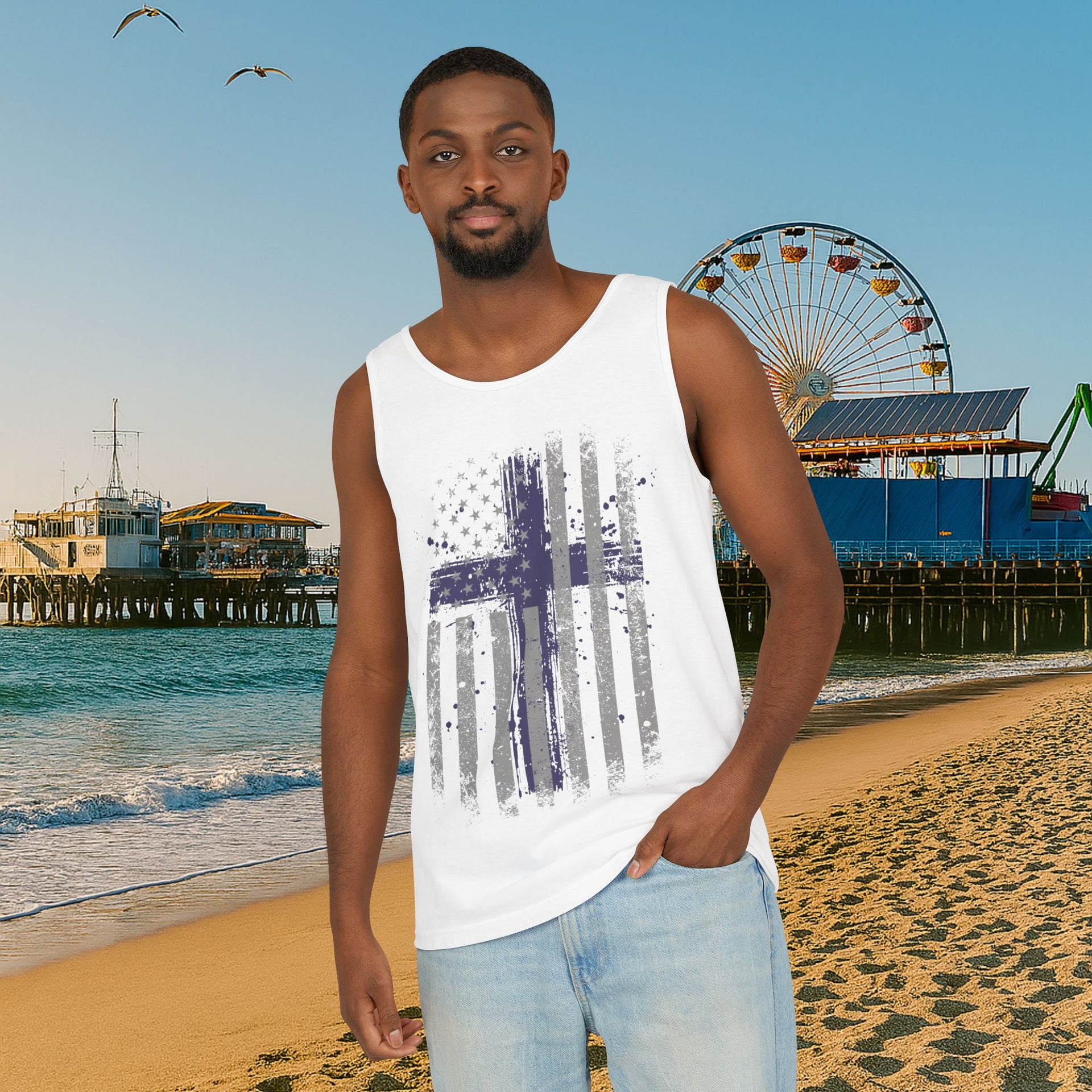 Flag With Cross Unisex Relaxed Fit Tank Top - My Faith My Father
