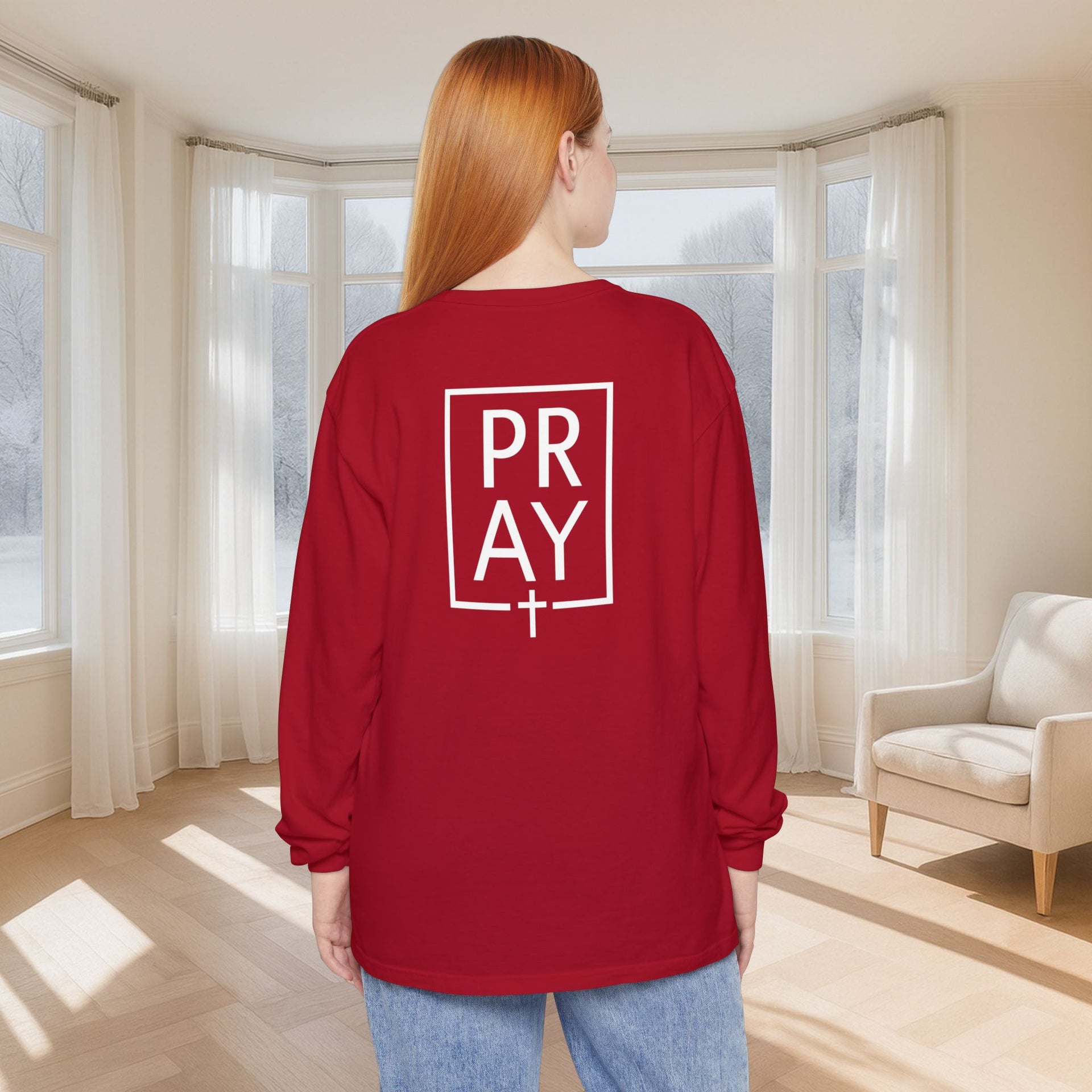 PRAY + Cross Unisex Relaxed Fit Long Sleeve T-Shirt - My Faith My Father