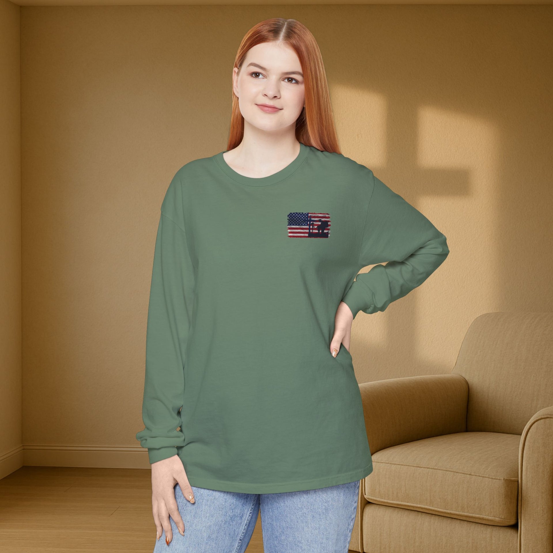 I Stand for the Flag, I Kneel for the Cross Unisex Relaxed Fit Long Sleeve T-Shirt - My Faith My Father