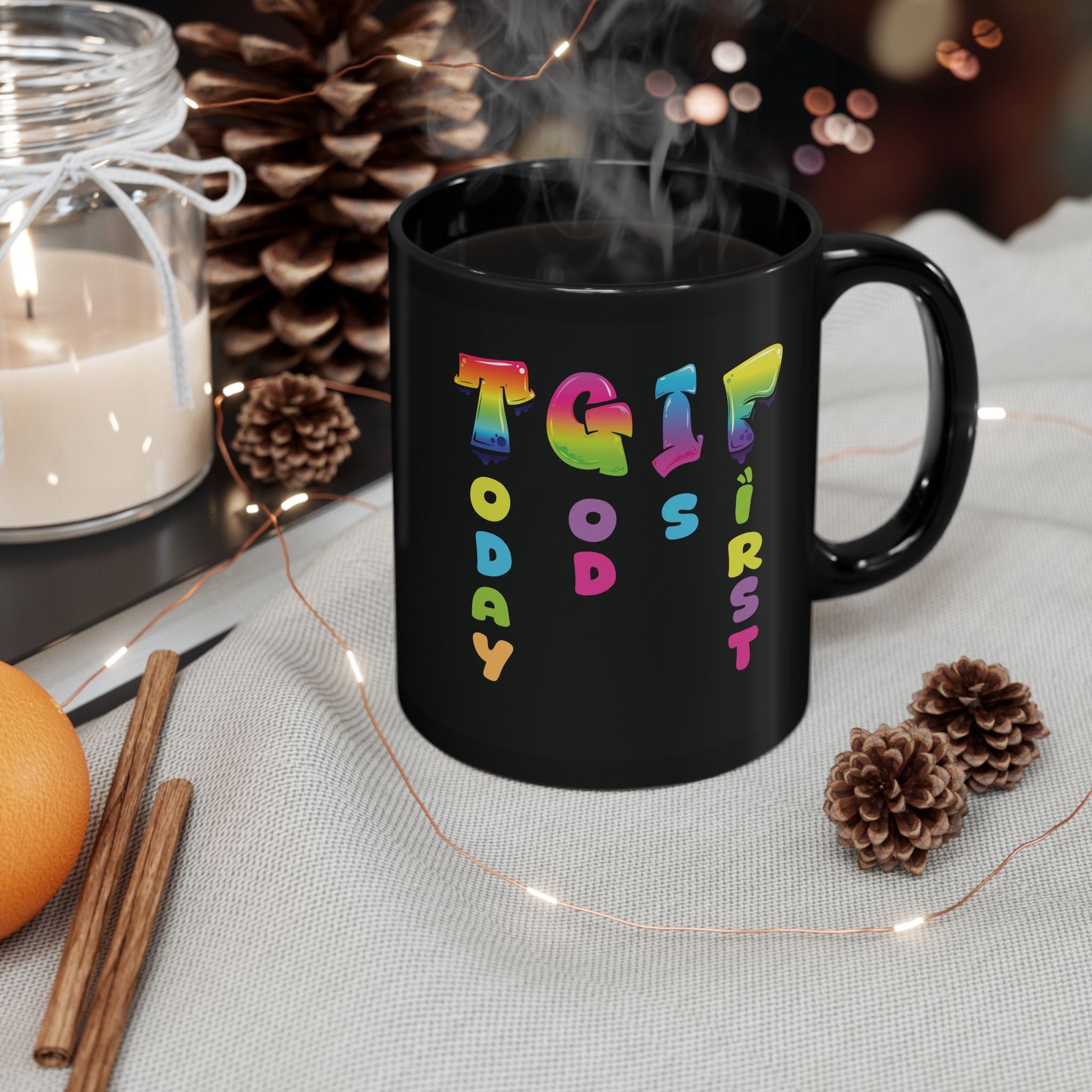 TGIF(Today God Is First) Black Ceramic Mug