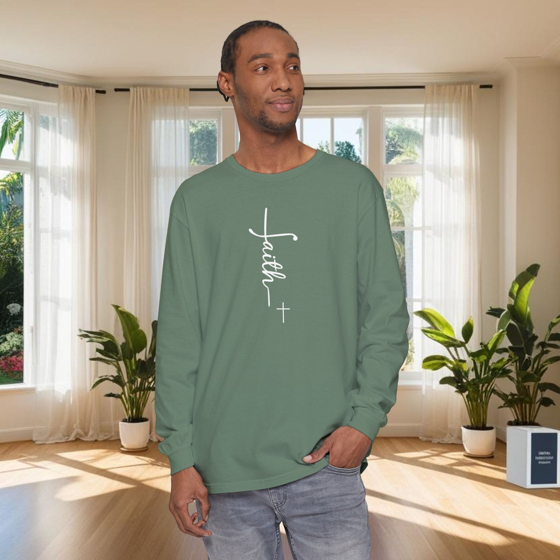 Faith + Cross Unisex Relaxed Fit Long Sleeve T-Shirt - My Faith My Father