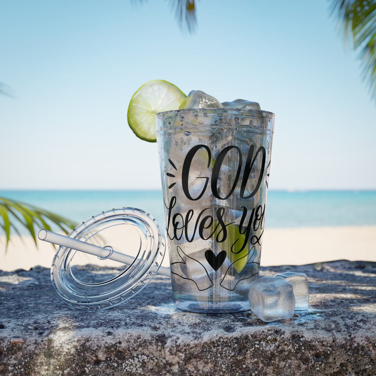 God Loves You 16oz Sunsplash Tumbler With Straw - My Faith My Father