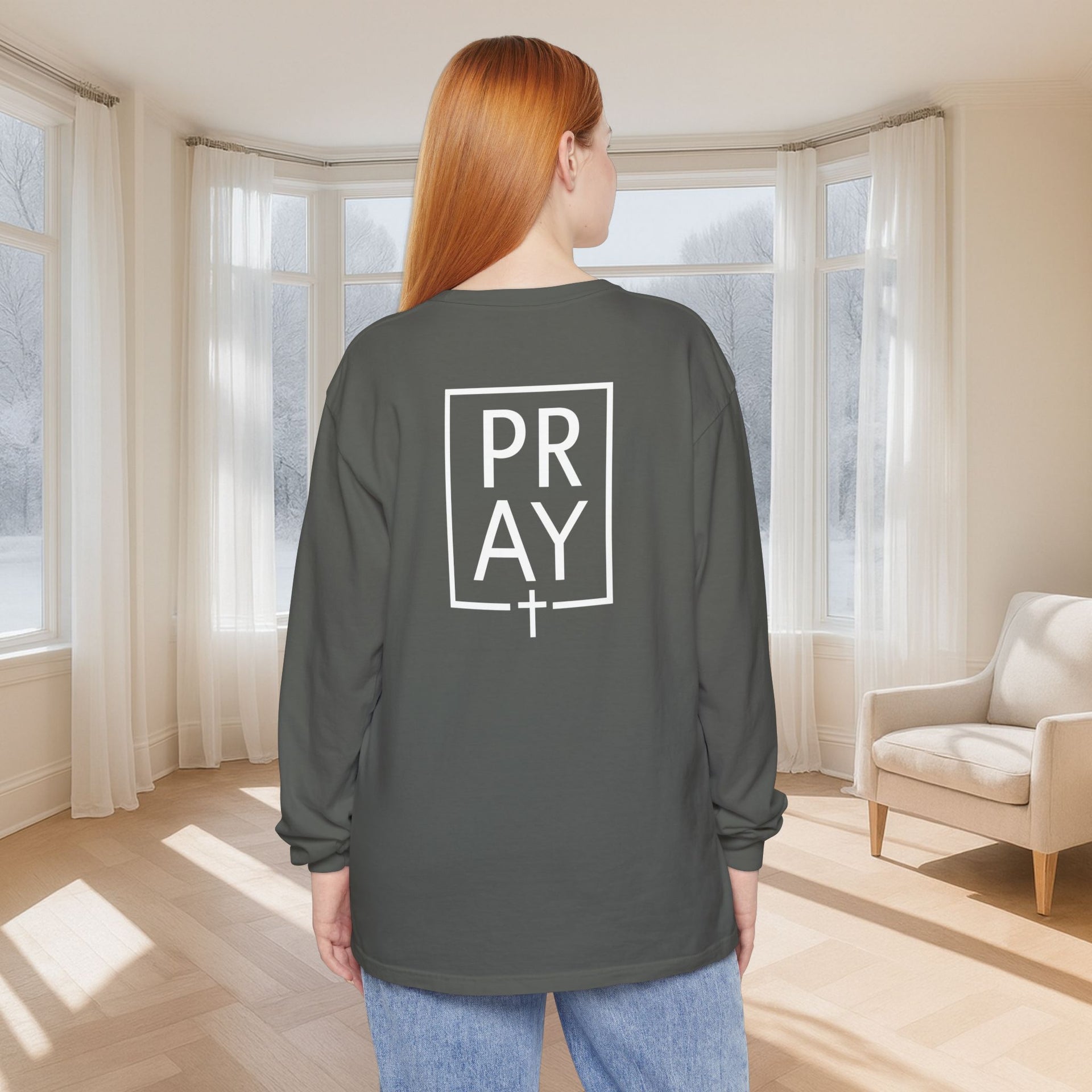 PRAY + Cross Unisex Relaxed Fit Long Sleeve T-Shirt - My Faith My Father