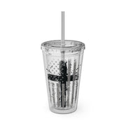 Flag With Cross Sunsplash 16oz Tumbler With Straw - My Faith My Father