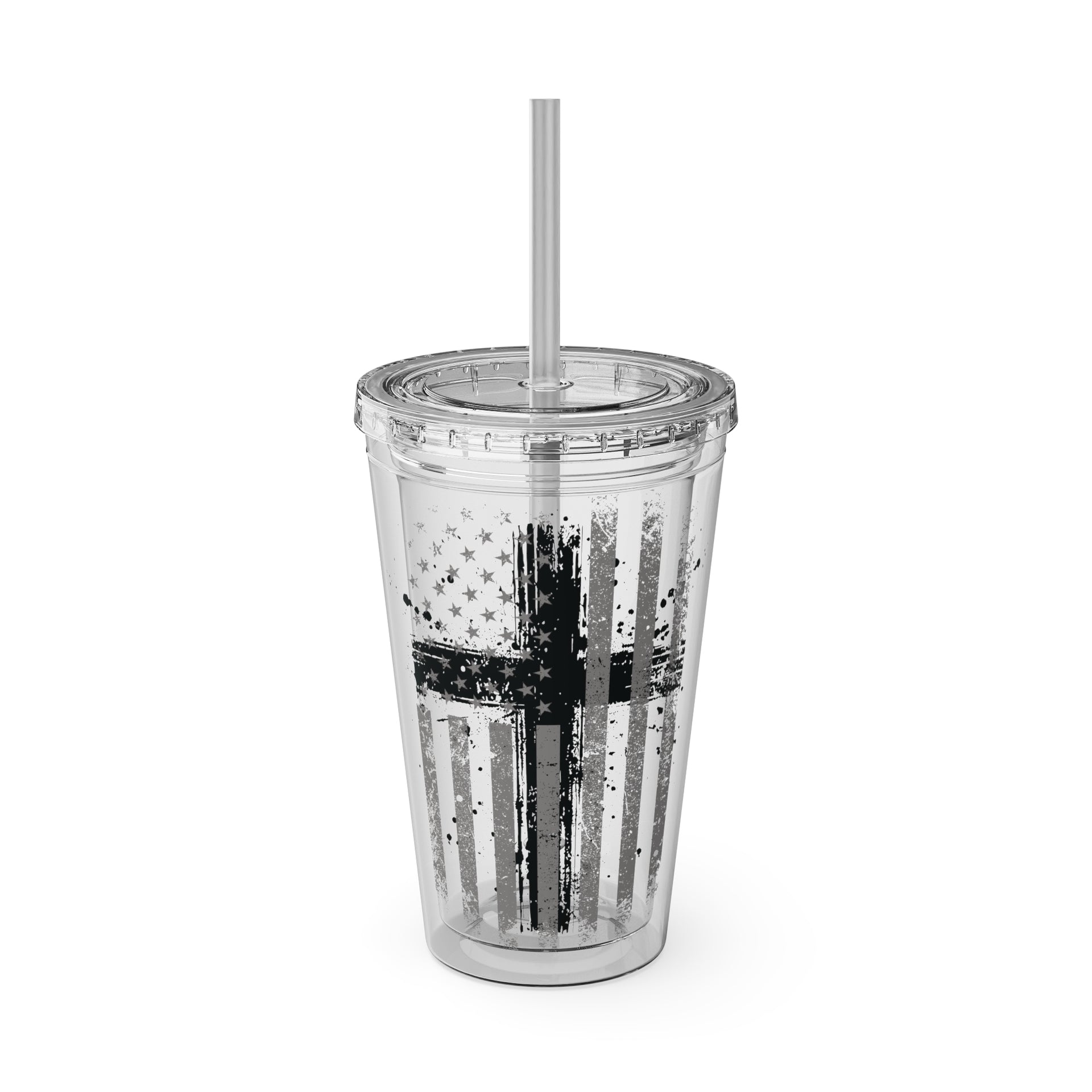 Flag With Cross Sunsplash 16oz Tumbler With Straw - My Faith My Father