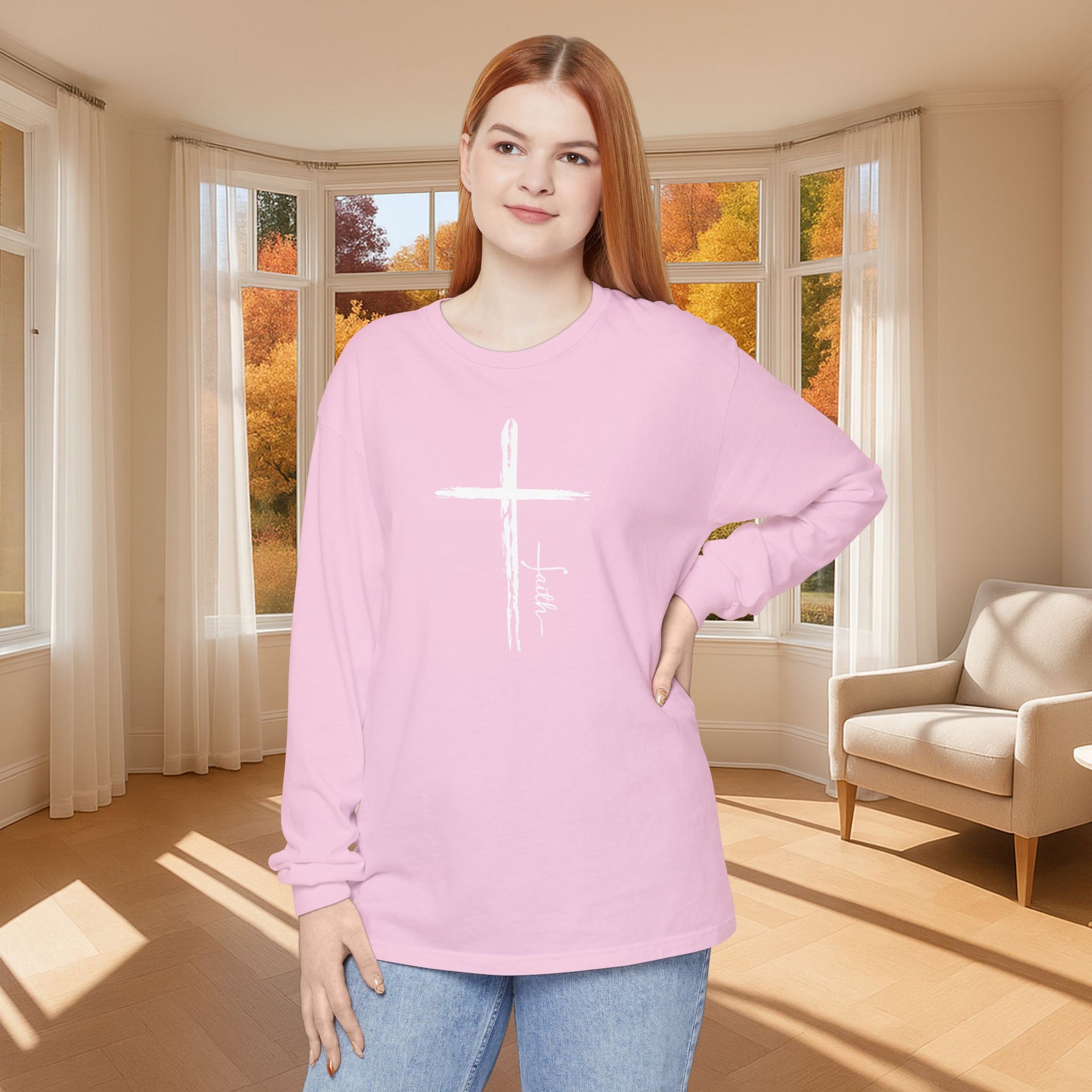 Cross With Faith Unisex Relaxed Fit Long Sleeve T-Shirt - My Faith My Father