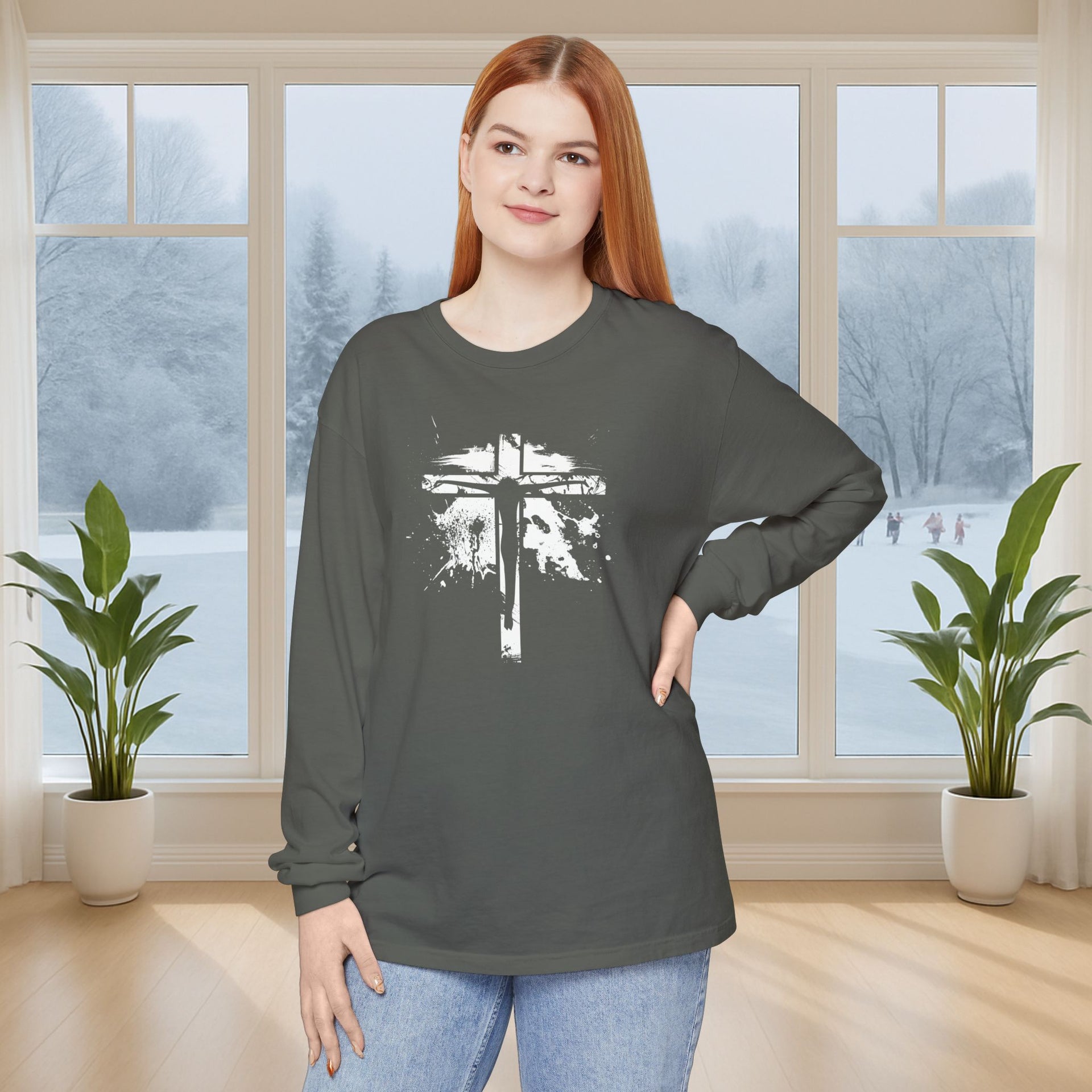 Jesus On Cross Unisex Relaxed Fit Long Sleeve T-Shirt - My Faith My Father