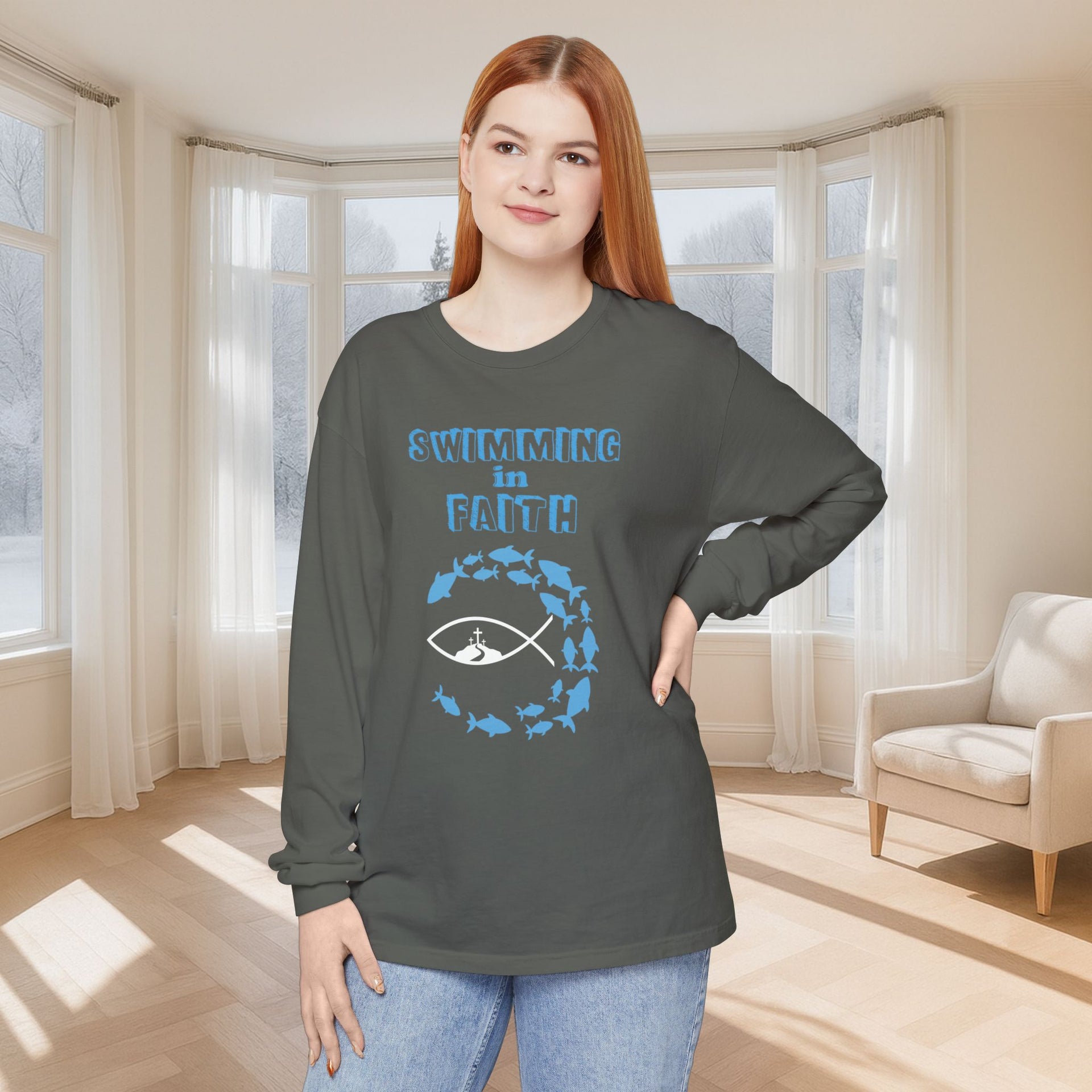 Swimming in Faith Unisex Relaxed Fit Long Sleeve T-Shirt - My Faith My Father