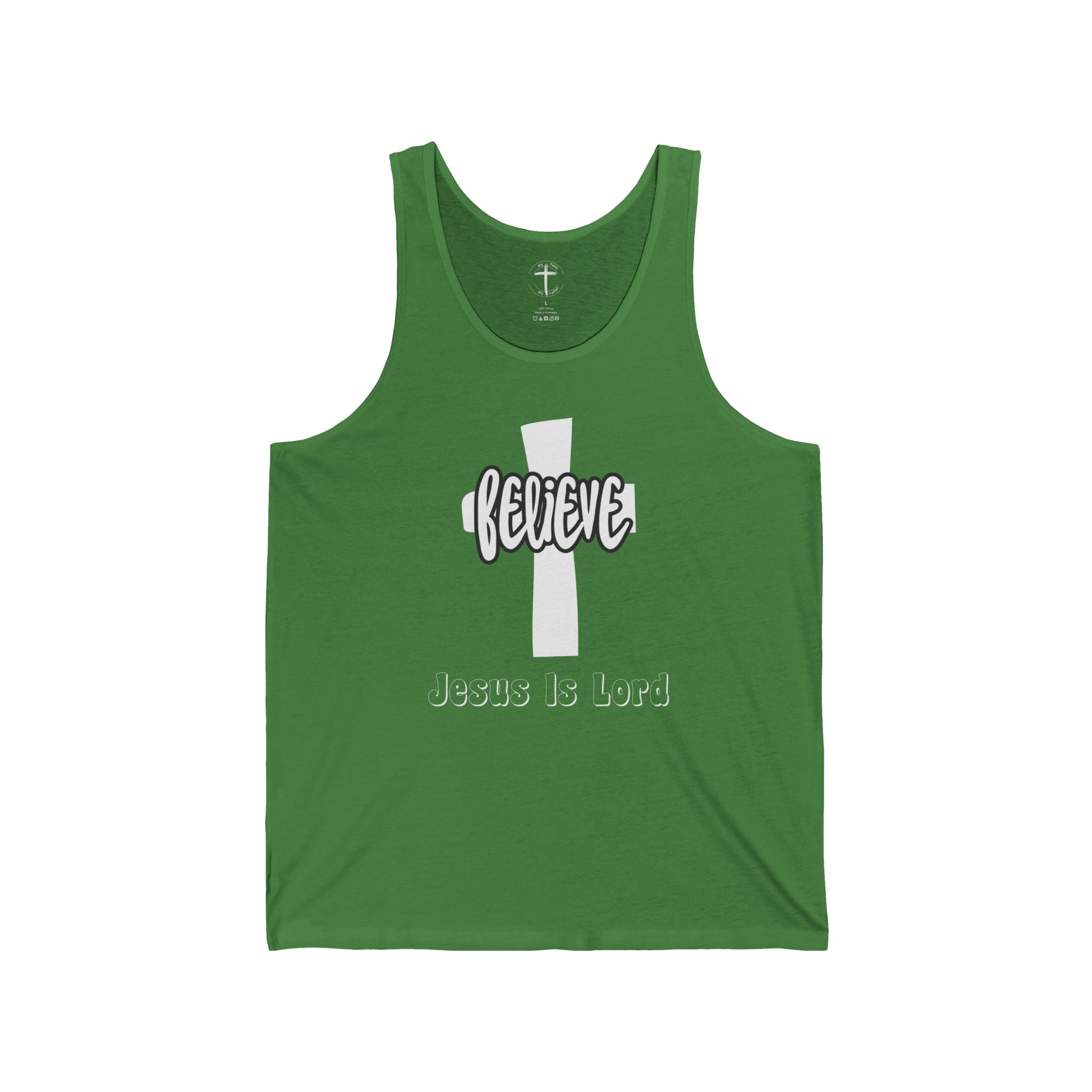 Believe Jesus Is Lord Tank Top, Christian Religious Tank Top, Unisex Jersey Muscle Tee, Faithful Workout Apparel, Inspirational Gift